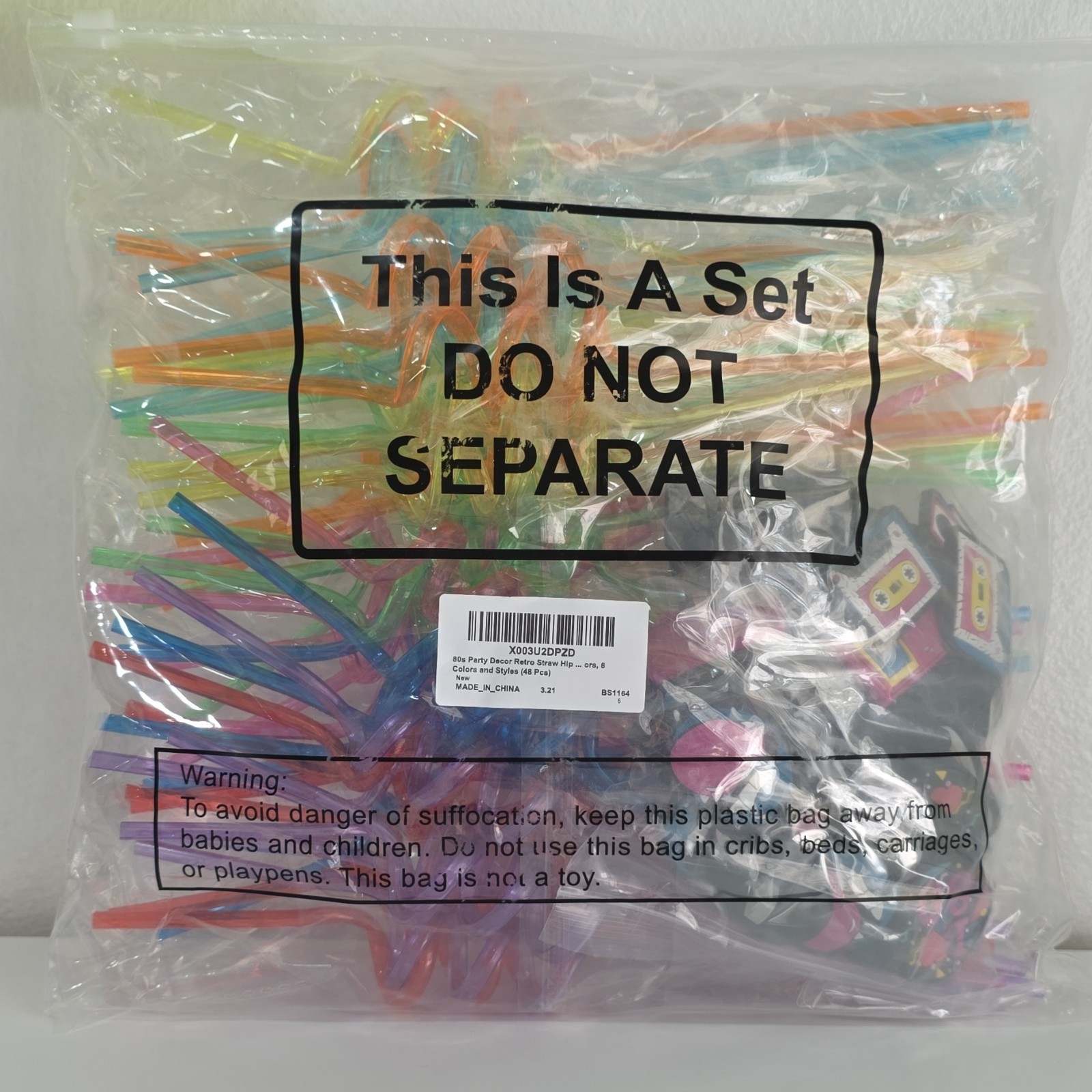 80s Party Retro Multicolor Plastic Straw Whips Set 48 Pcs X003U2DPZD