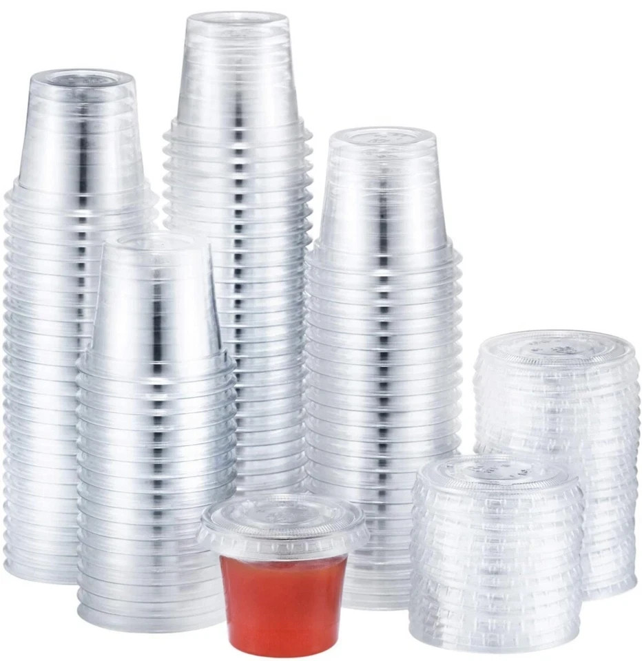 5.5oz Plastic Clear Portion Cups with Lids Pack of 100 for Sauce Cup BPA Free