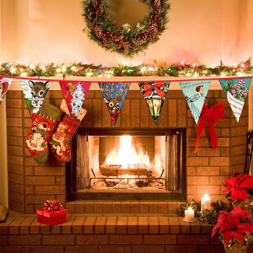 Vintage Style Christmas Bunting Banner – Retro Xmas Garland 8.04ft, X-2