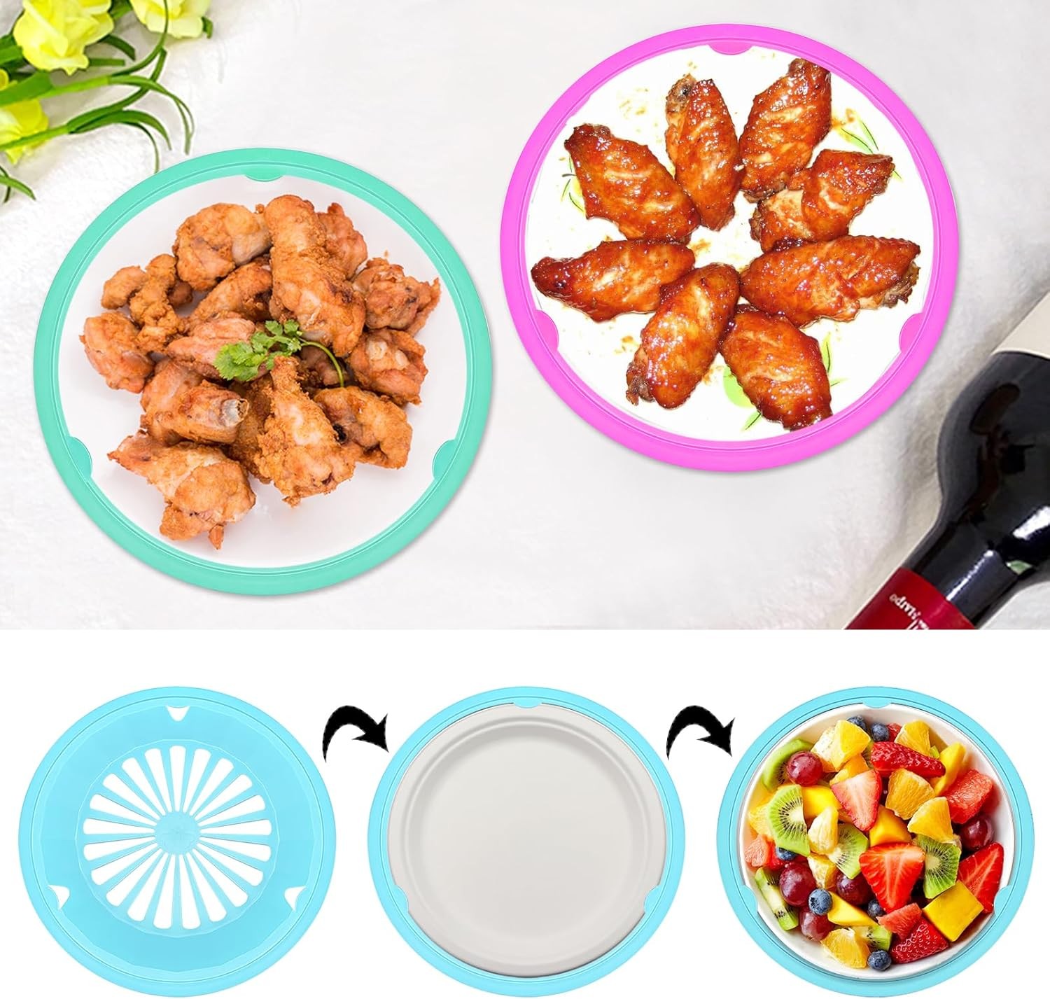 Paper Plate Holders 4 Packs with Snap-in Grooves 10.5 Inch Plastic Paper Plate