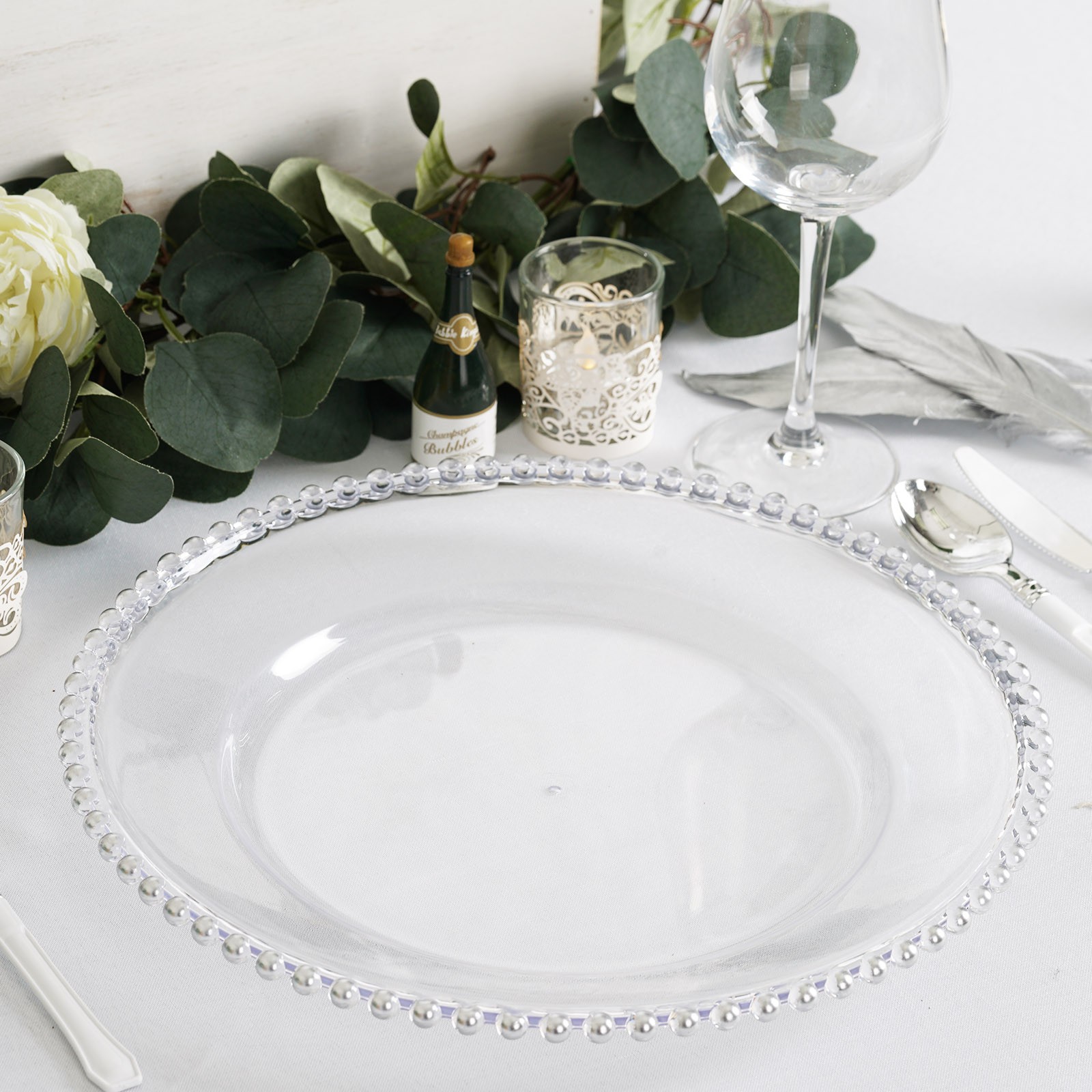 24 CLEAR 12″ Round Beaded Rim Charger Plates Wedding Reception Party Supplies