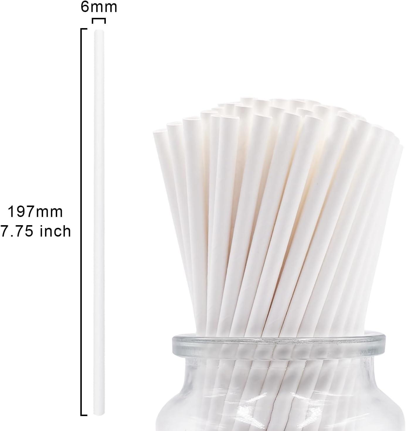 White Paper Straws 6mm x 200mm Drinking Straws for Smoothies Milkshakes & Juices