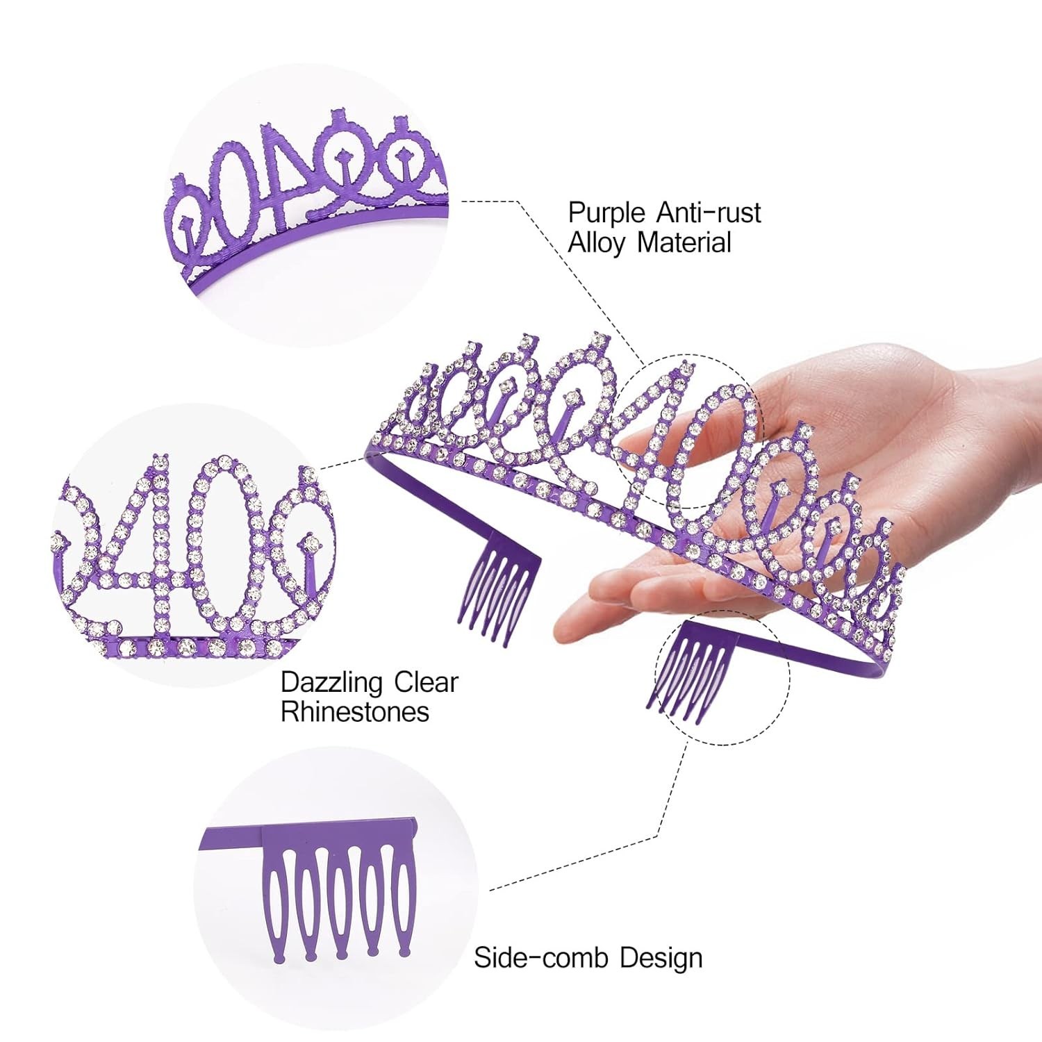 40th Birthday Sash & Rhinestone Tiara Set in Purple – Celebrate Fabulousness!