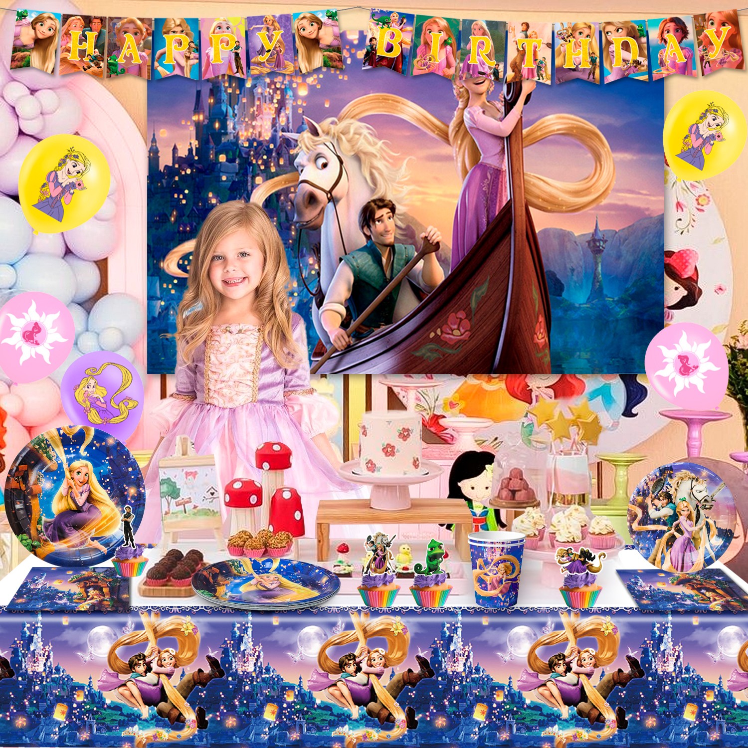 Rapunzel Princess Birthday Party Supplies,Princess Party Decorations & Tableware