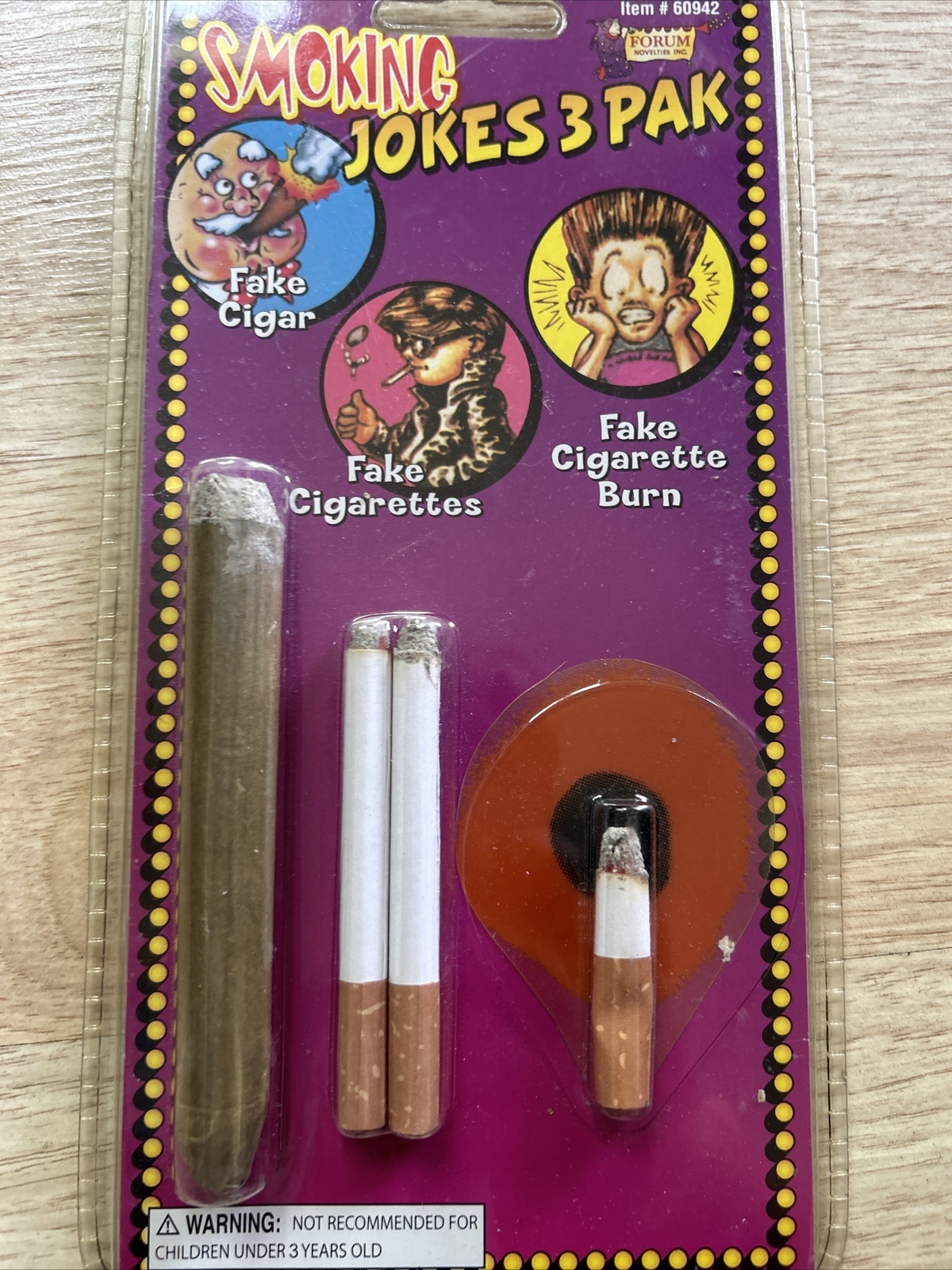 Vtg Forum Novelties Inc Smoking Jokes 3 Pak Toys Fake Burn Fake Cigarettes,Cigar