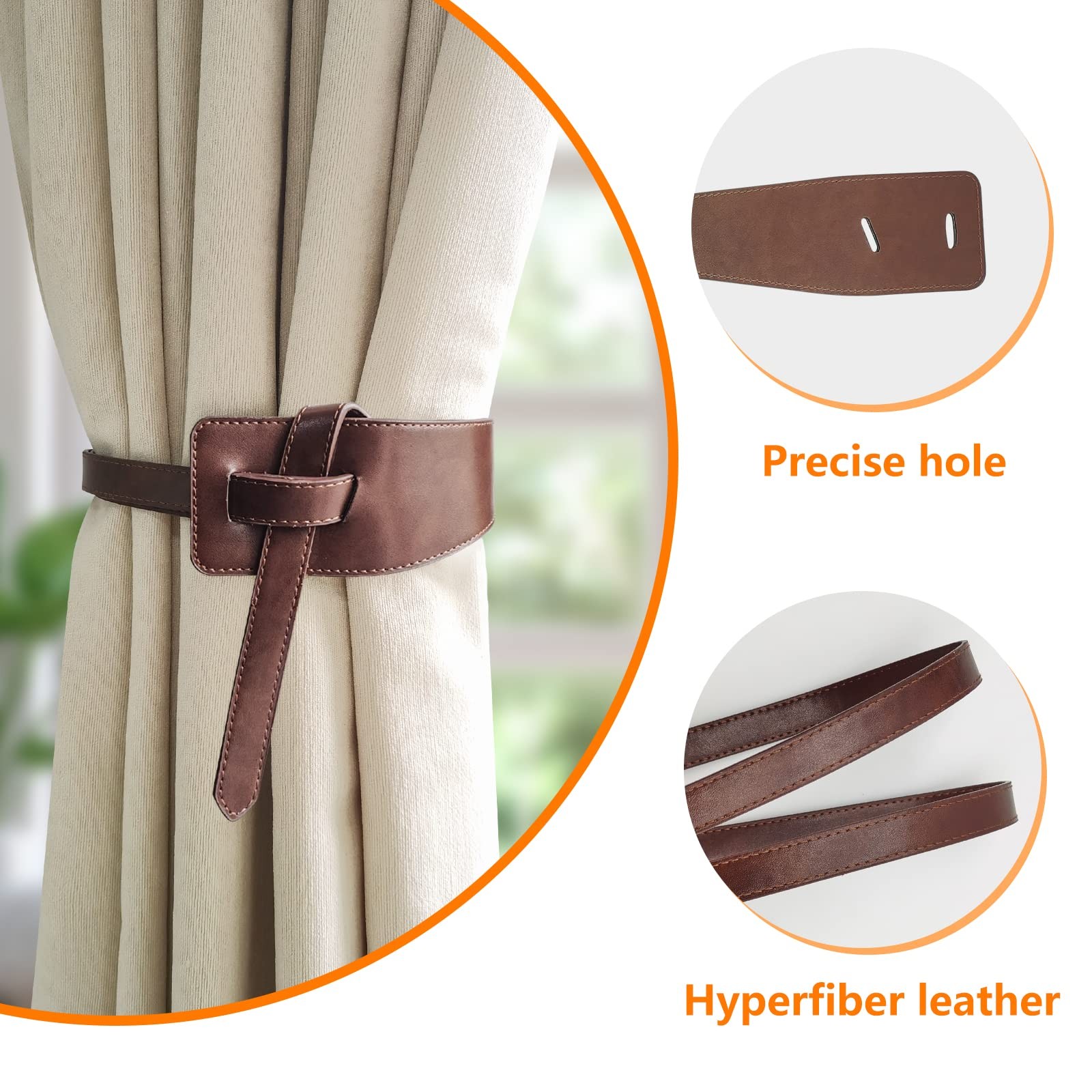 Leather Curtain Tie Backs, 4 Piece Minimalist Leather Drapery Tiebacks, Window T