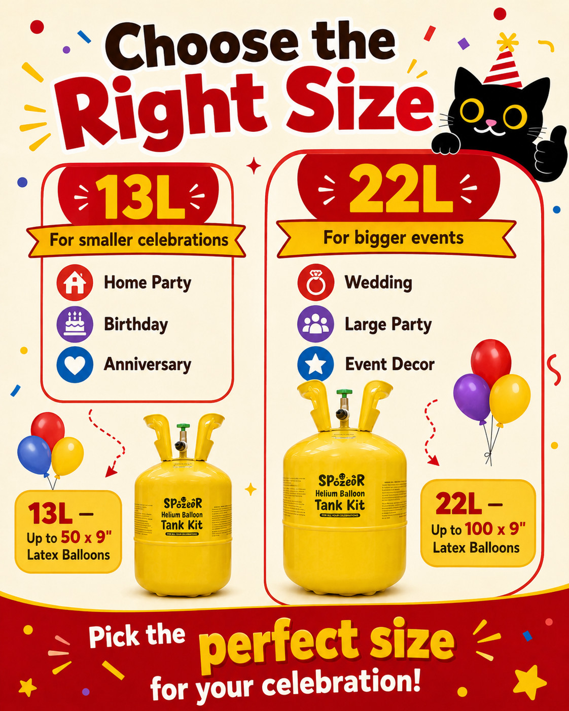 Spozer 7/ 13/ 22L Helium Tank Pump Kit, Free 30/ 50/ 100 Balloons Party Supplies