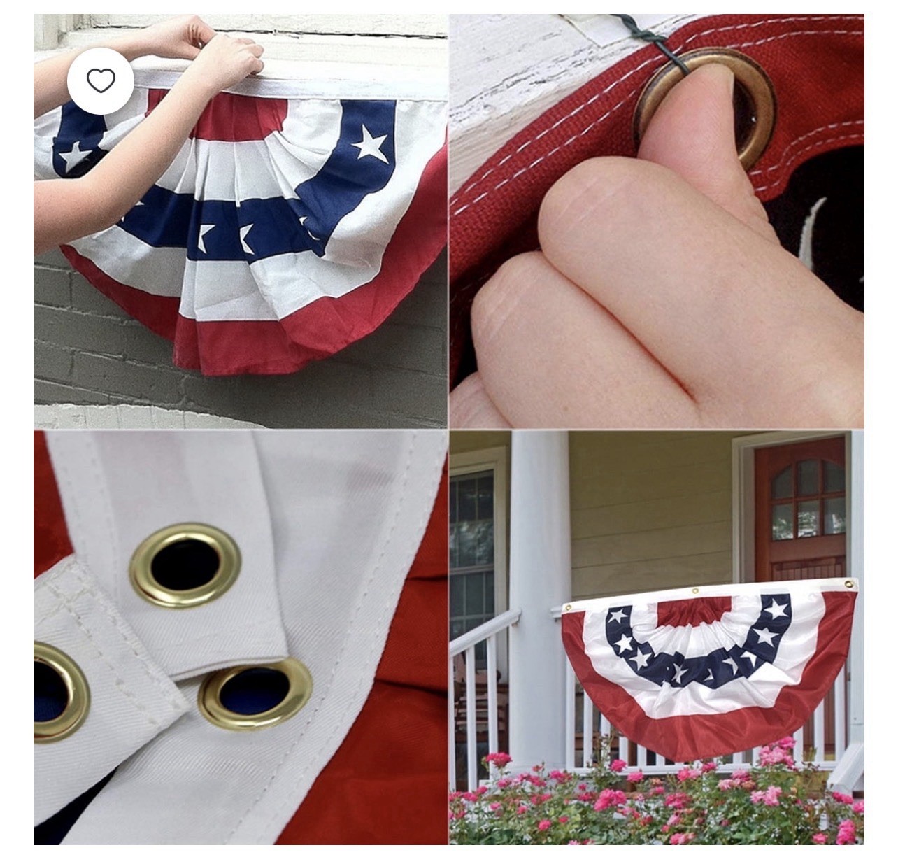 Red White Blue Patriotic Stars & Stripes Fabric Bunting Banner w/ Grommets