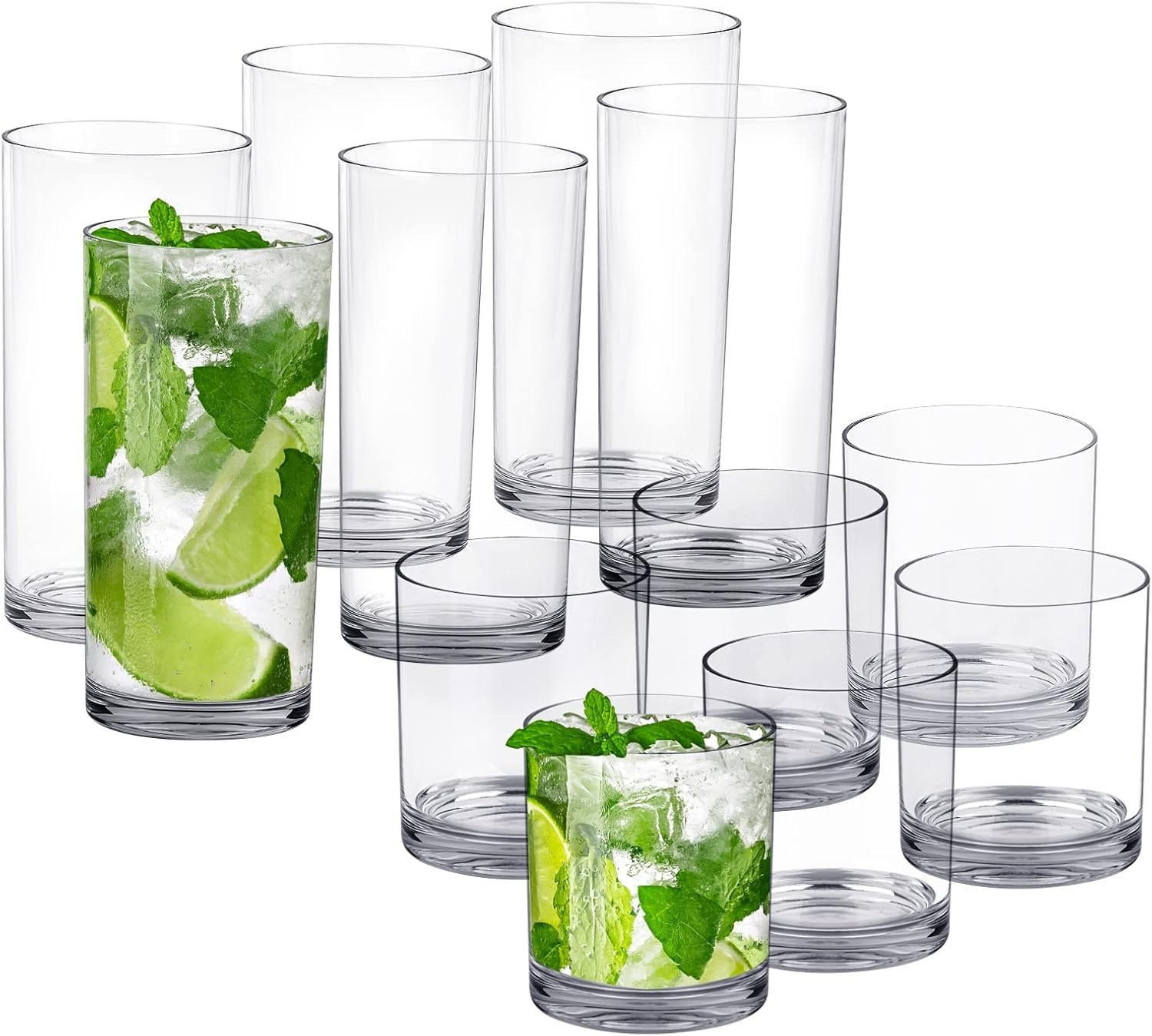 12Pcs vasos de plástico, vasos transparentes, 6 de cada uno: 12 onzas y 16 onzas