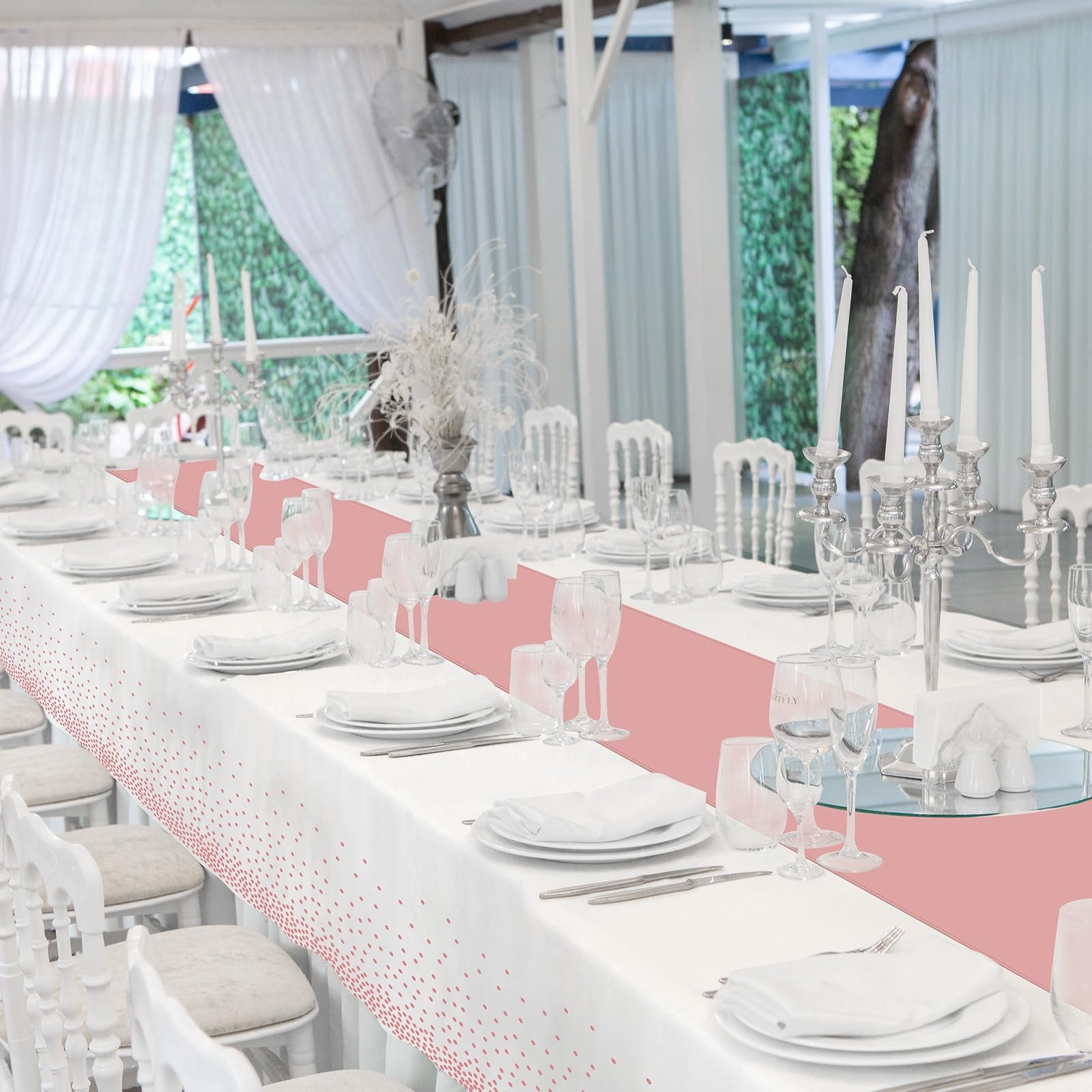 24 Pack Rose Gold Tablecloth and Table Runner Set Party Decorations, White an…