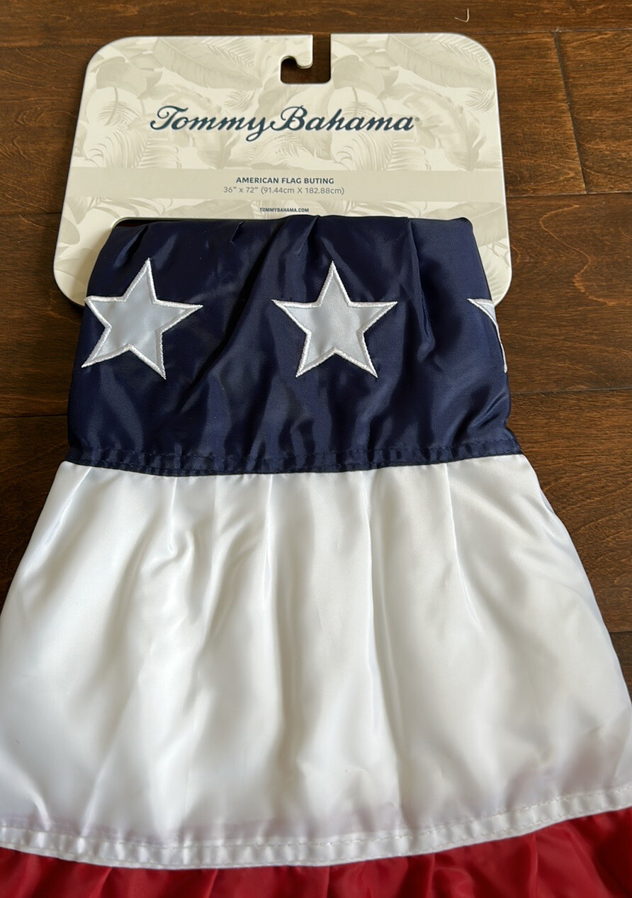 Tommy Bahama LARGE Embroidered Star Pleated Fan American Flag Bunting 36”x72 New