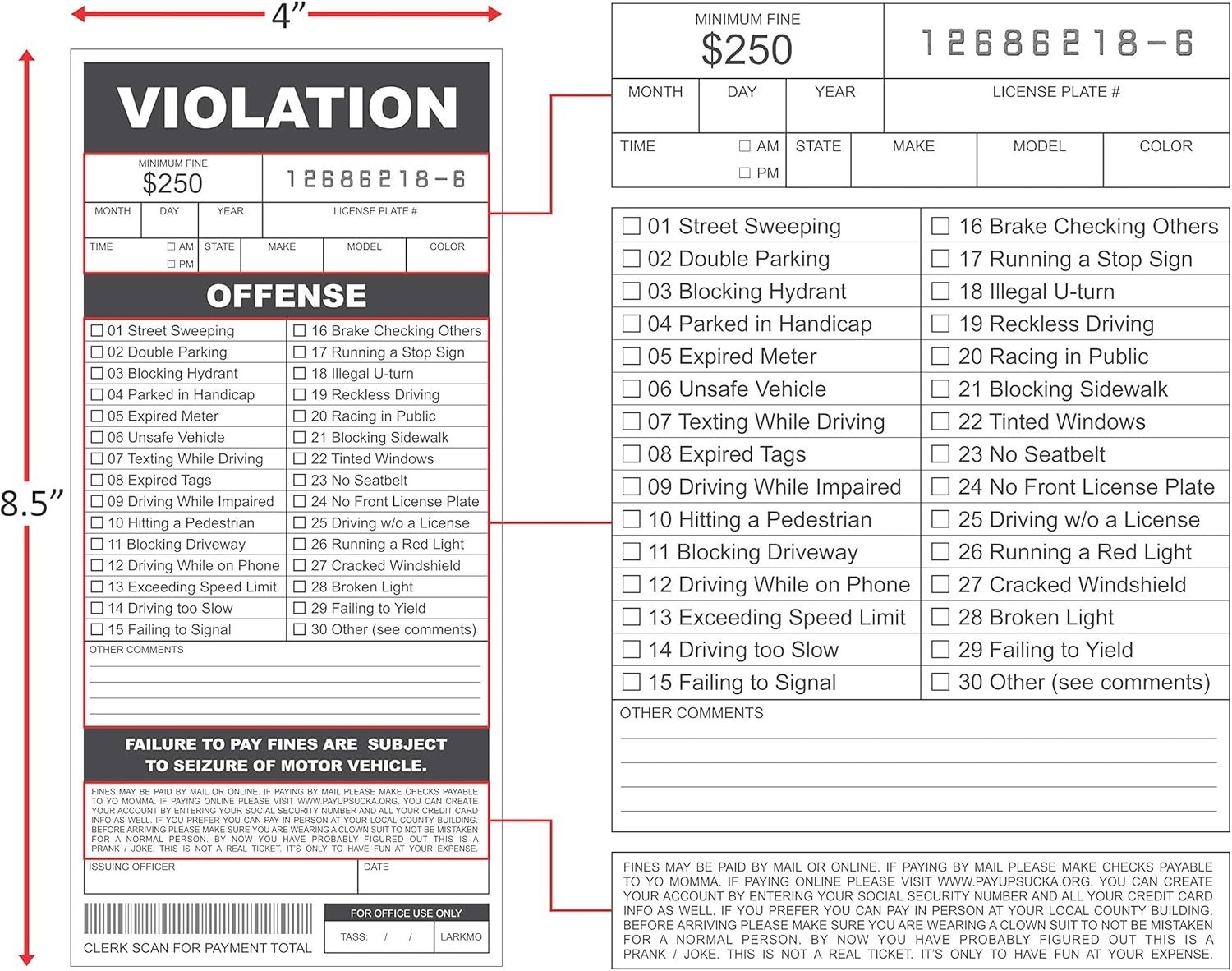 Fake Parking Tickets Prank – Qty 25, Joke Violation Parking, Funny Gag Preten…
