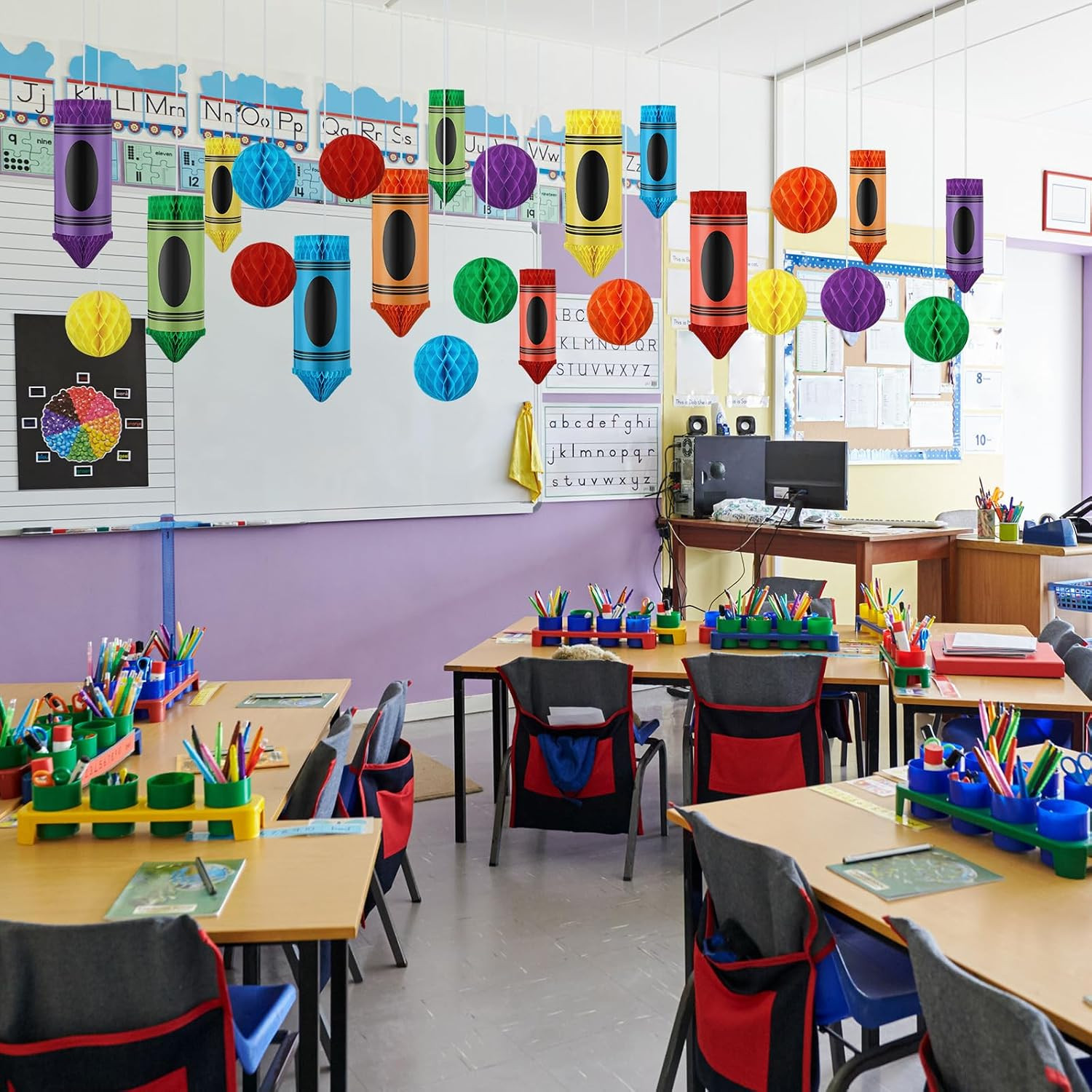 24 Pcs Classroom Decor Back to School Decorations Hanging Honeycomb Centerpiece