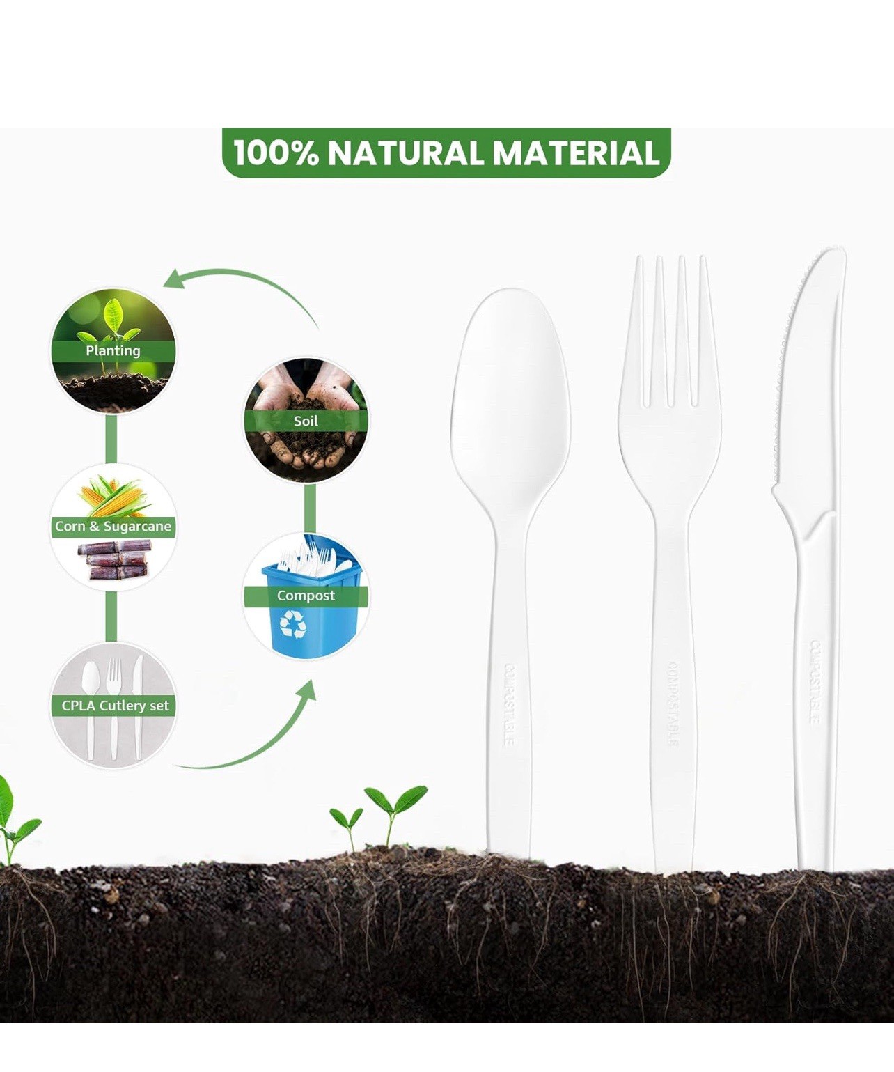 200 Compostable forks 6.7” Extra Heavy Duty Biodegradable Disposable Cutlery