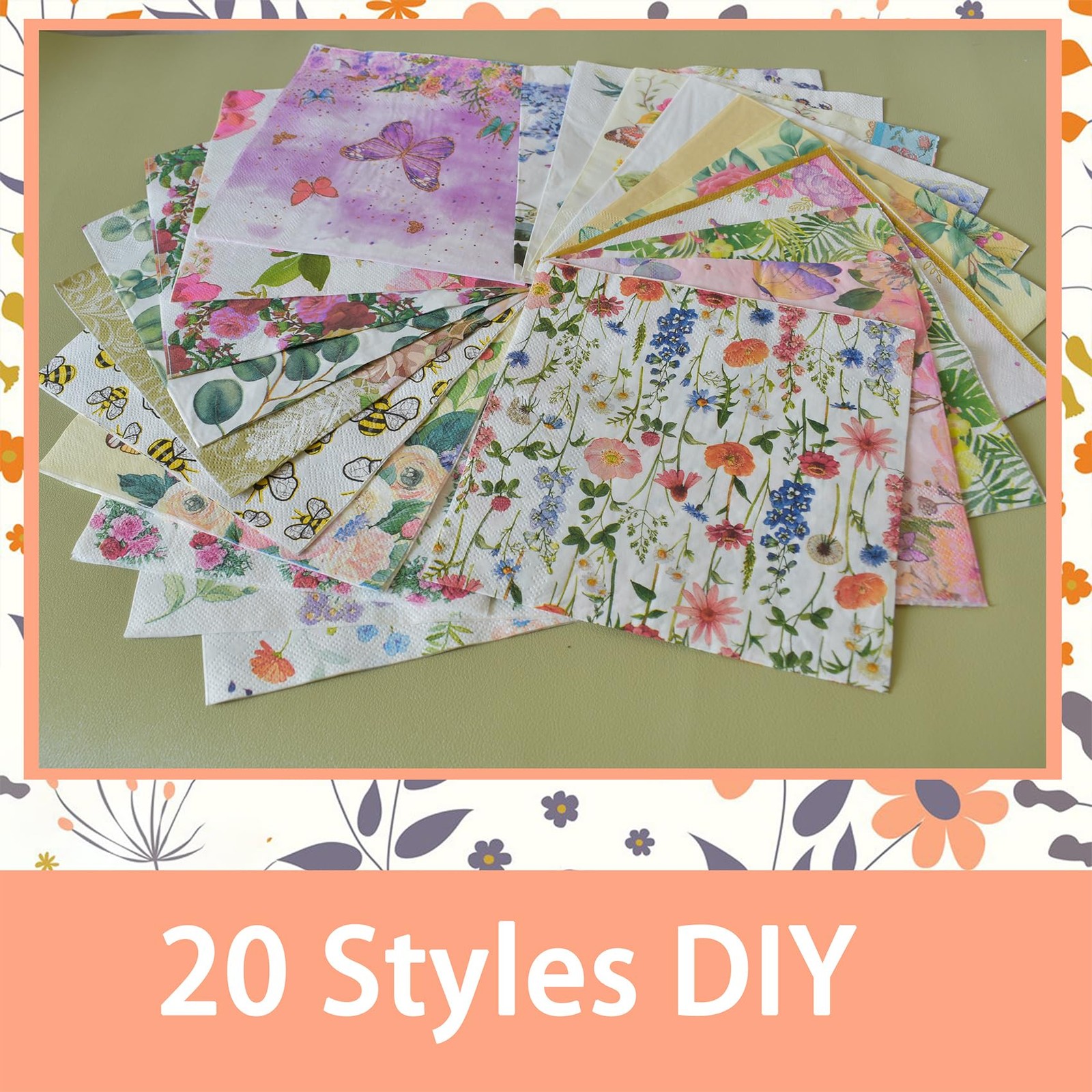 Floral Decoupage Napkins 20 Pack Assorted Multicolor 13×13″ Decorative Paper