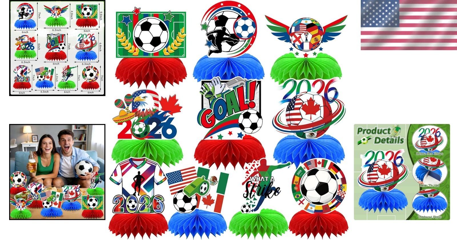 10Pcs Soccer Honeycomb Centerpieces for Exciting Football Themed Celebrations