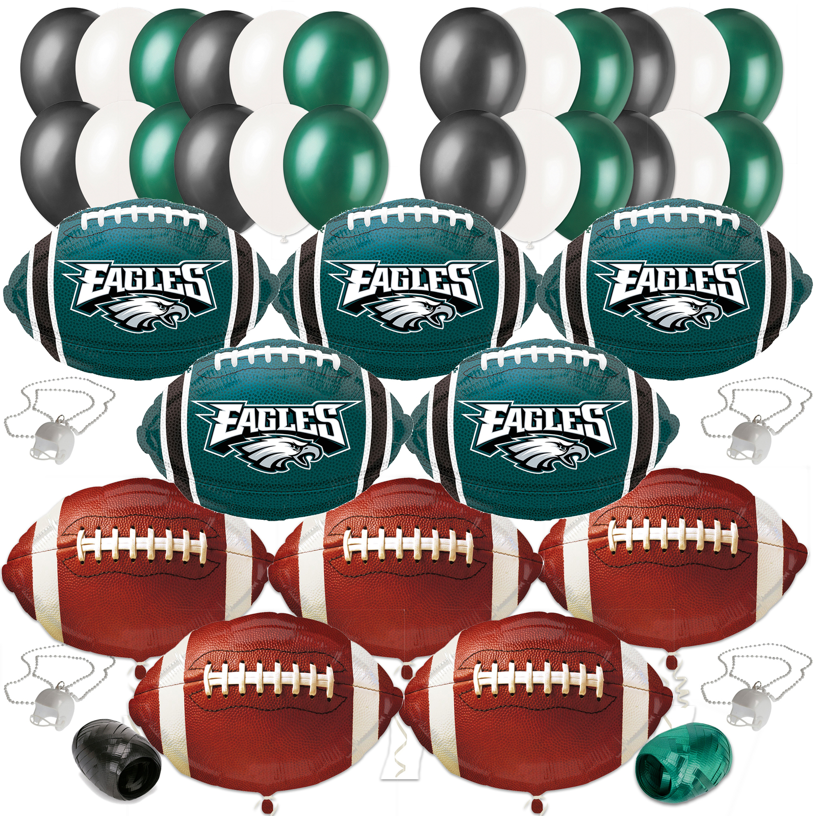 Philadelphia Eagles Mega Football Party 35pc Balloon Pack, Dark Green Black W…