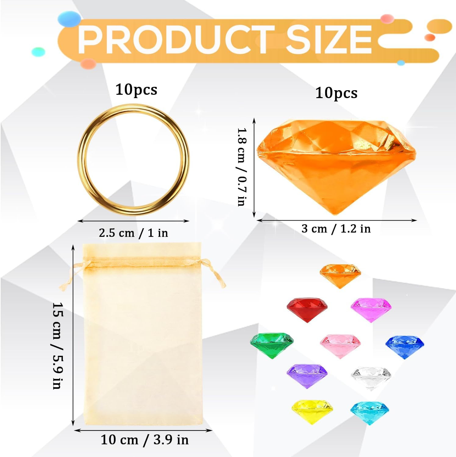 Chaos Emeralds and Rings Set, Include 10Pcs Acrylic Crystal Diamond Gems with 10
