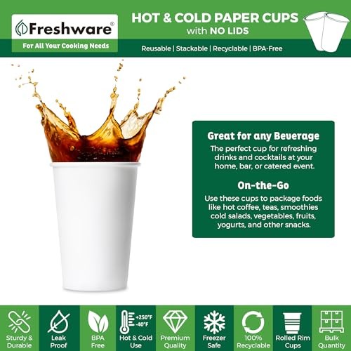 Freshware Coffee Cups [100 Pack] Disposable Paper Cups for Hot or 16 oz 100.0