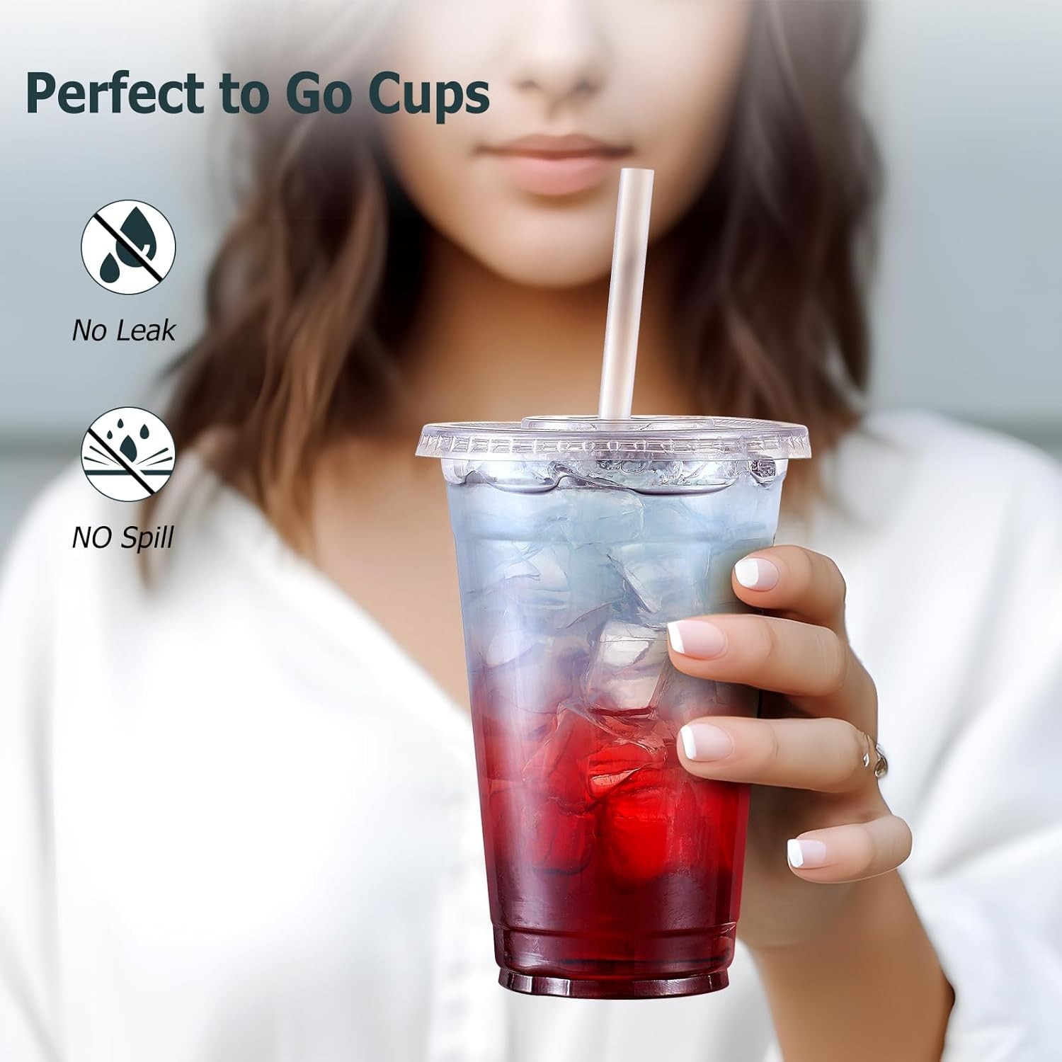 100 Sets] 16 oz Clear Plastic Cups With Lids and Straws, Disposable Cups With…