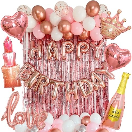 VIDAL CRAFTS 71-Piece Rose Gold Birthday Decorations for Women – Rose Gold Glam