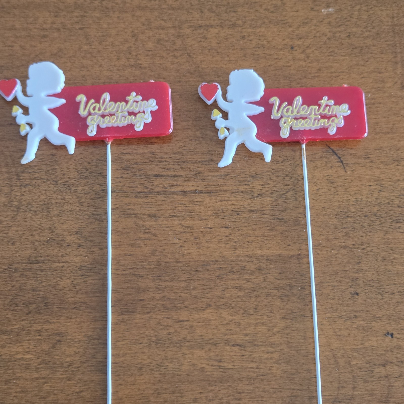 Vintage Lot of 8 Valentine’s Day Craft Decoration Floral Picks Plastic Cupid