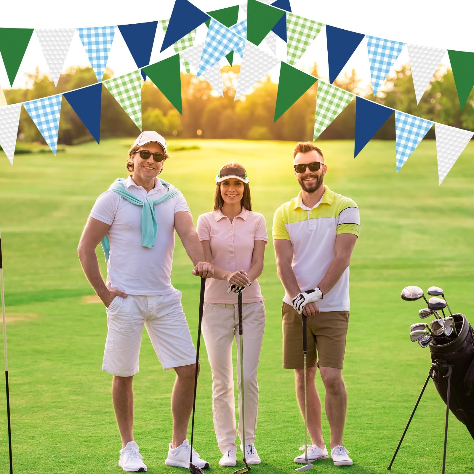 49.21 ft 60 Pieces Golf Party Pennant Banner Flags Decor Gingham String Trian…