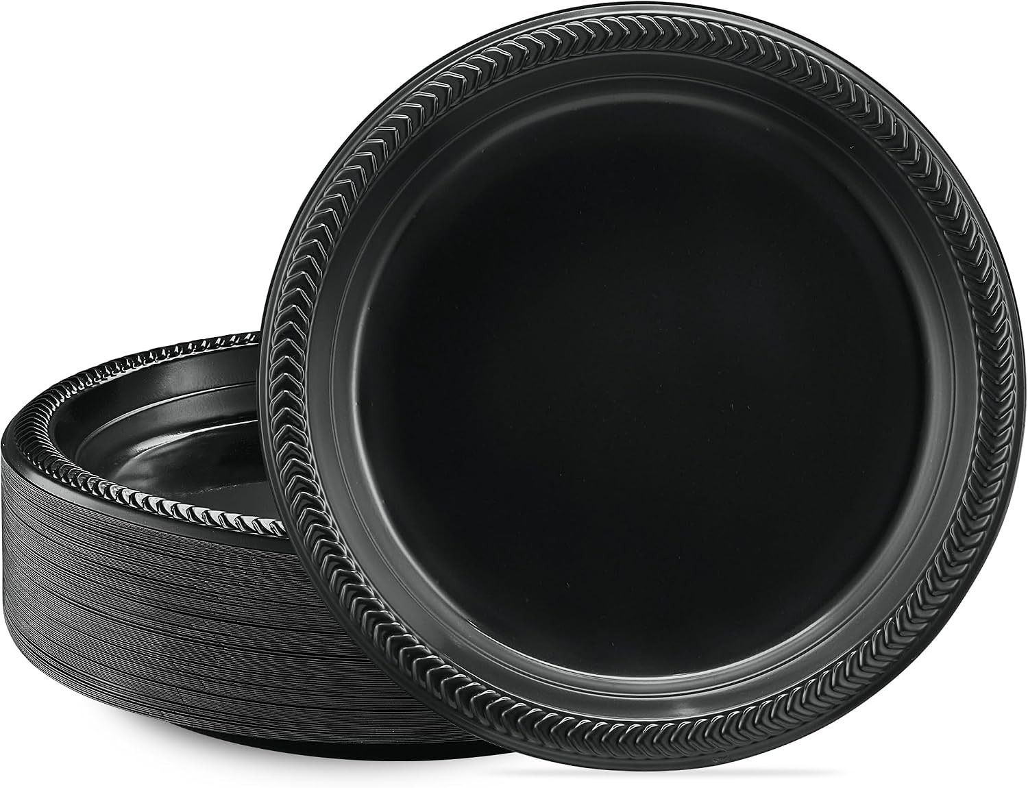 100 PCS Black Plastic Plates Light Weight 9 Inch Plastic Dinner Plates Black