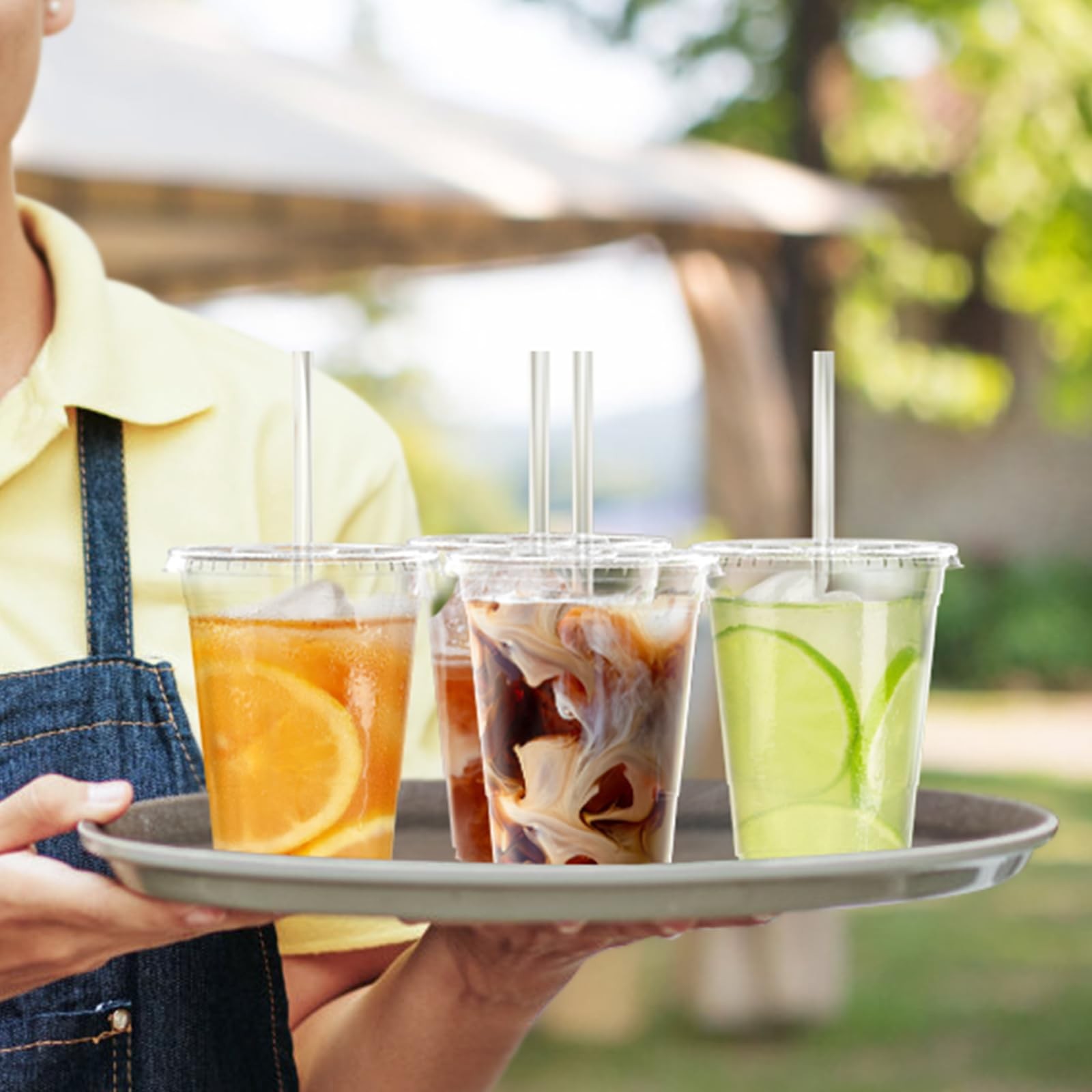 Dealusy 100 Pack 16 oz Clear Plastic Cups with Lids and Straws Sturdy & Food