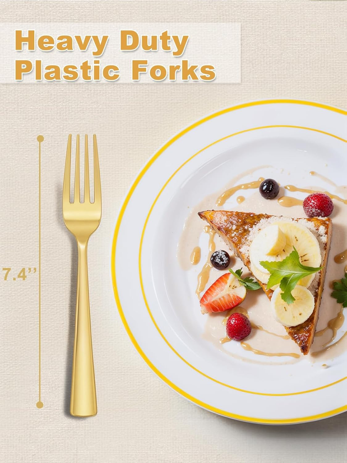 100 Pcs Gold Plastic Forks – Heavy Duty Sturdy&Durable Forks Disposable 7.4Inch