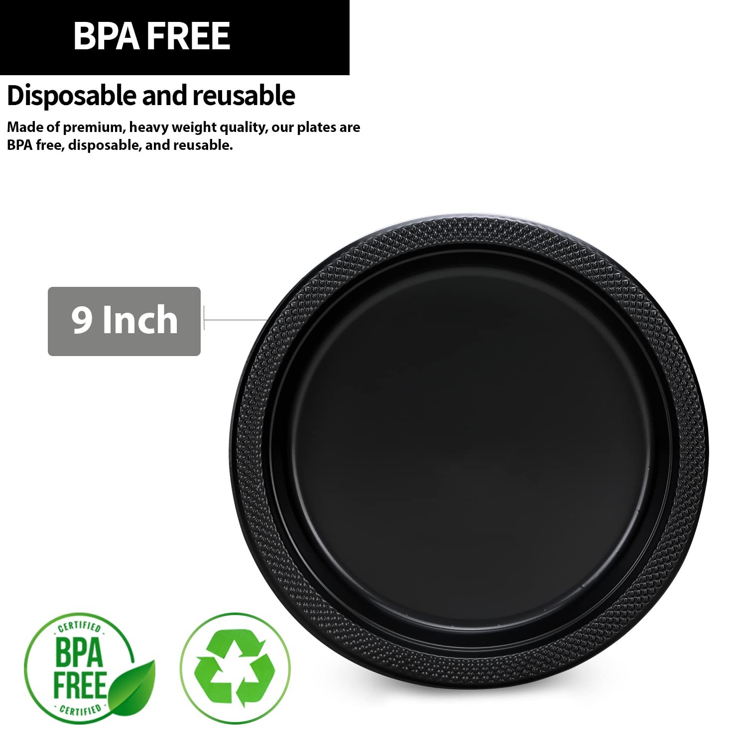 Black Plastic Plates 9 Inch – 50 count – 9 inch Plate – 50 count,