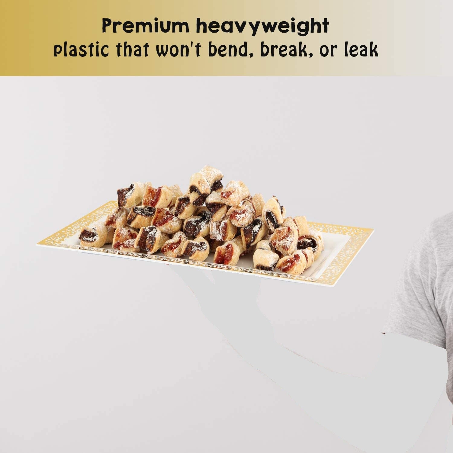 Elegant Plastic Serving Tray & Platter Set (4pk) – White & Gold Rim Disposable
