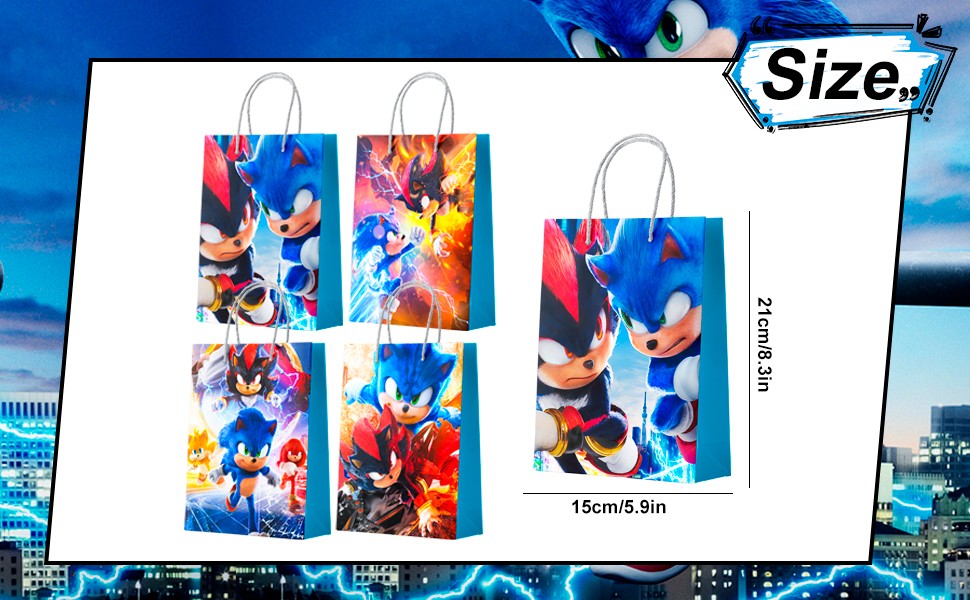 16Pcs Sonic Favor Bags Sonic Party Bags Sonic Gift Bags Sonic Candy Bags for Kid