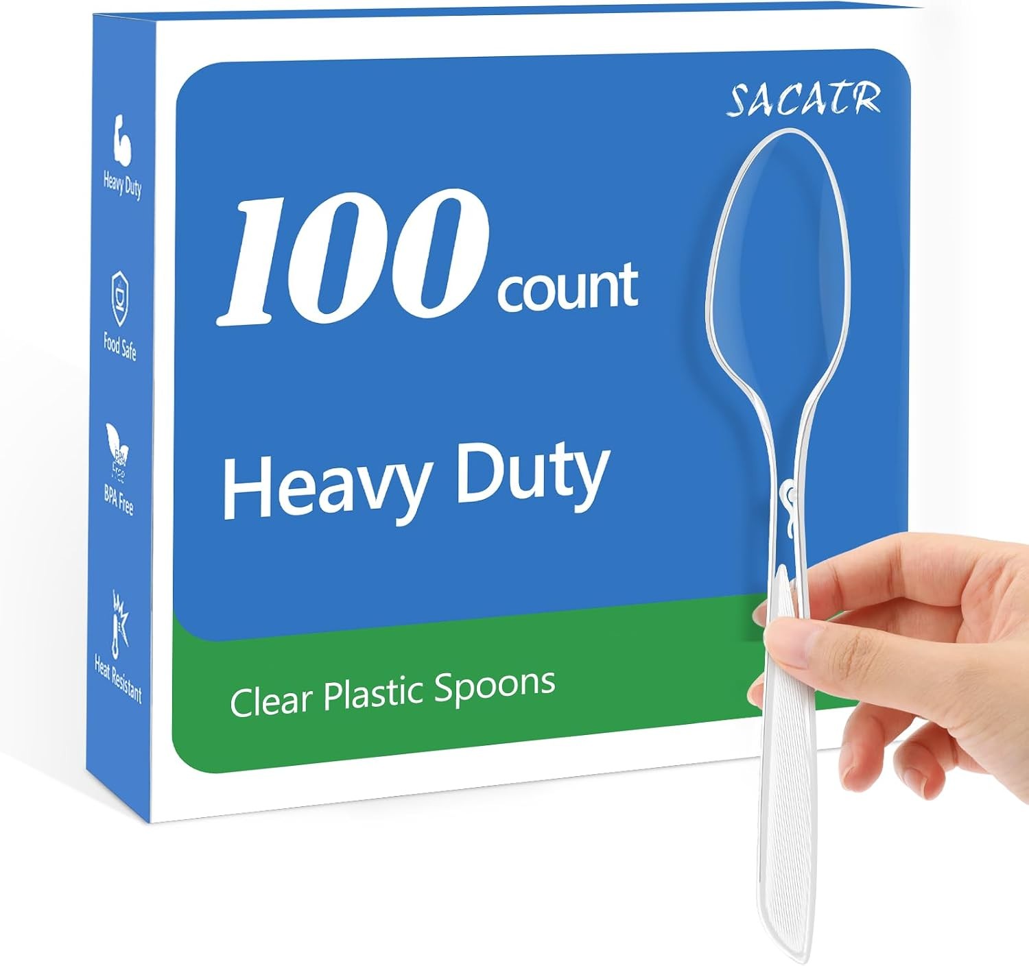 100 Count Heavy Duty Clear Plastic Spoons,BPA-Free,Heat Resistant Disposable