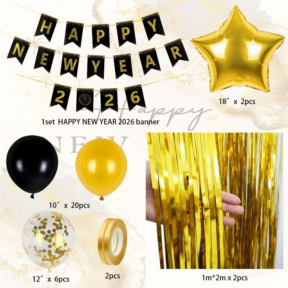New Years Eve Party Supplies 2026, 2026 Happy New Year Banner Gold Fringe
