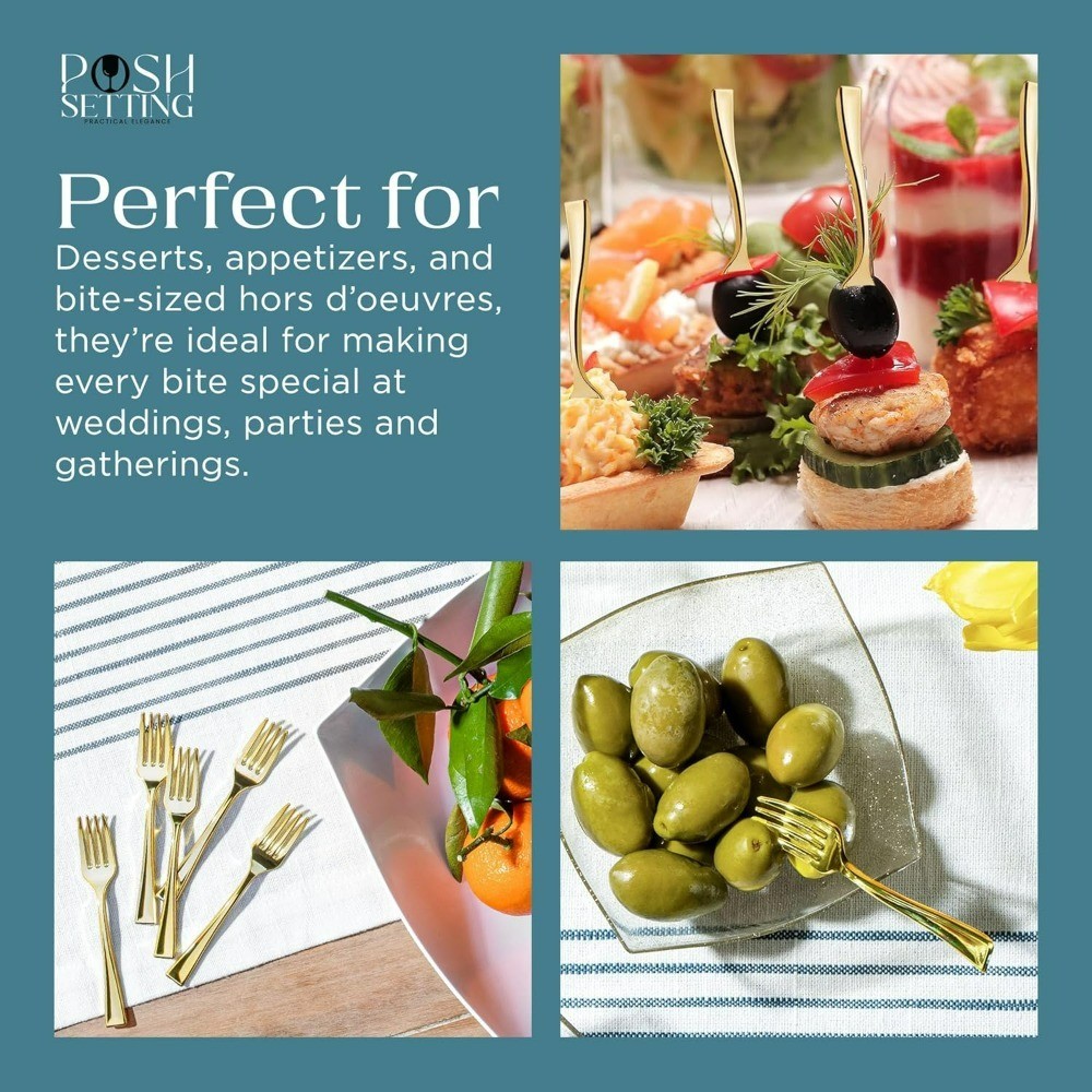 Disposable Gold Plastic Mini Forks 4 Inch Small Appetizer Dessert Taster Forks