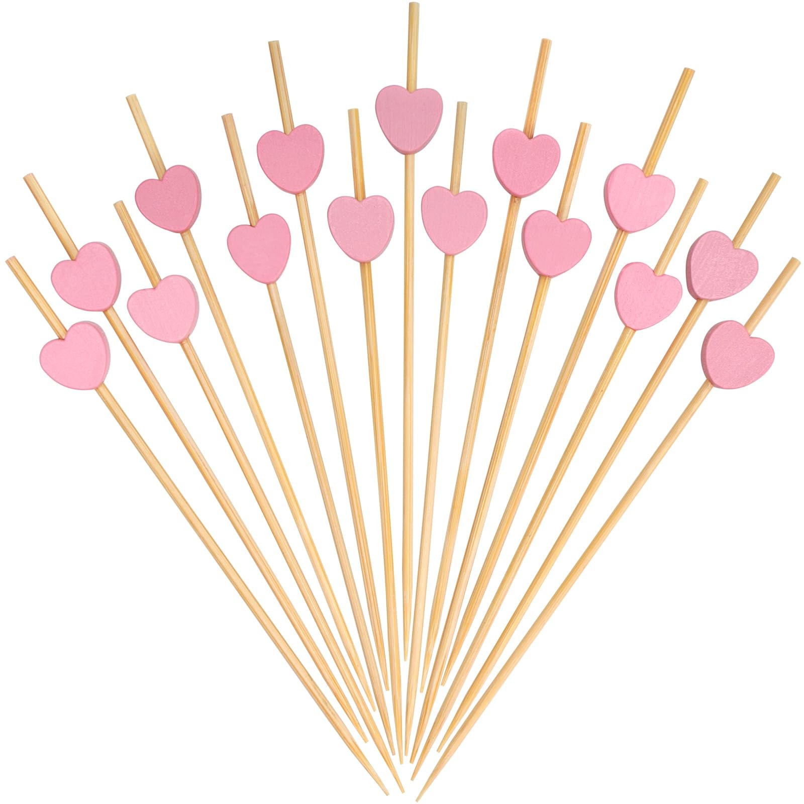 Pink Love Heart Cocktail Picks, 4.7 Inch Long Bamboo Fancy Toothpicks for App…