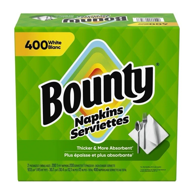 (2 pack) Bounty Everyday Disposable Paper Napkins, White, 400 Count Napkins