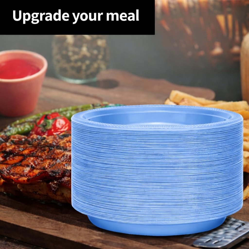 Light Blue Solid Color Plastic Premium Heavy Weight Dinner Plate (9″) 50 Coun…