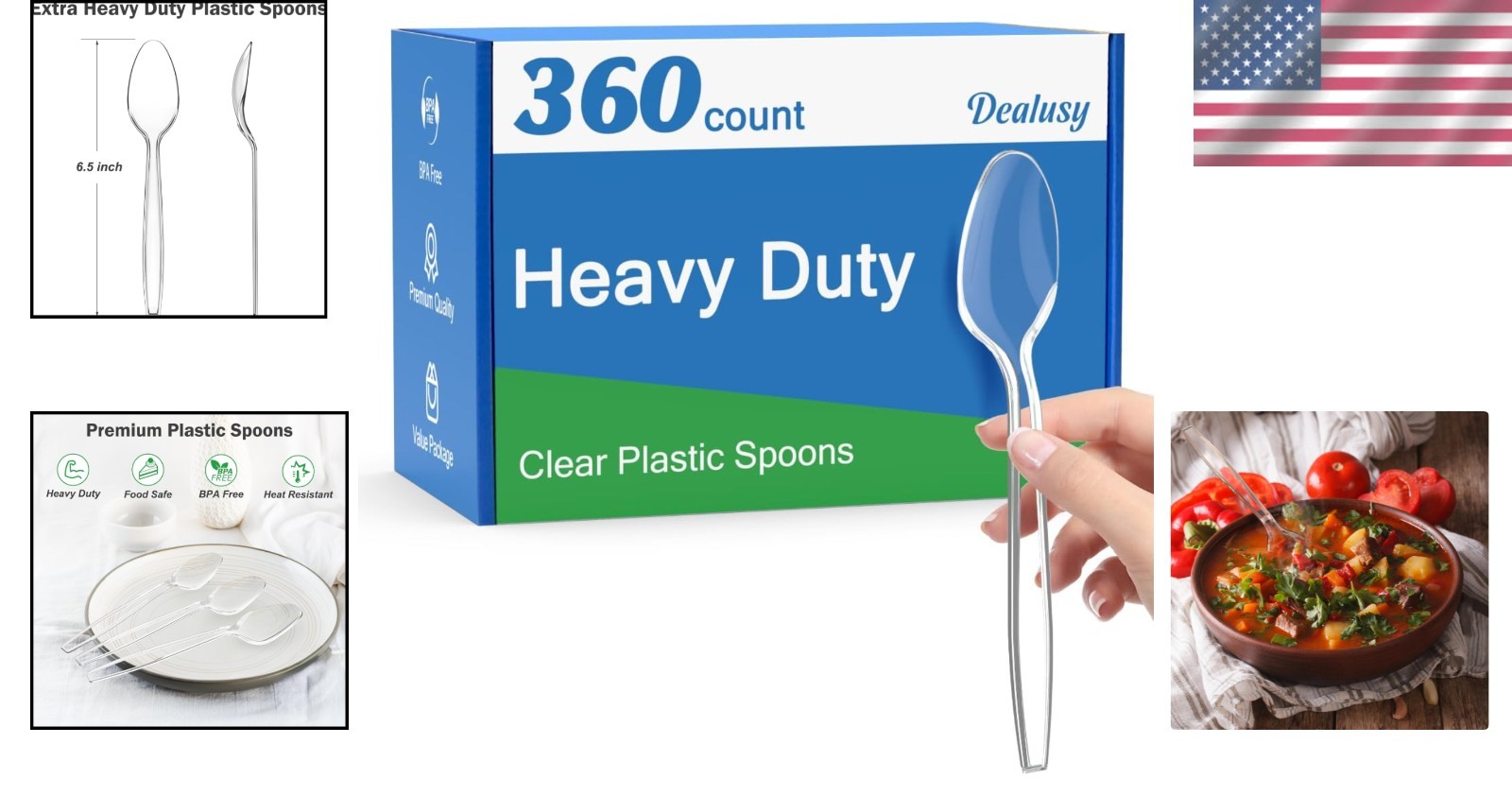 Disposable Spoons Bulk 360 Count Clear Plastic Sturdy BPA Free for Any Occasion