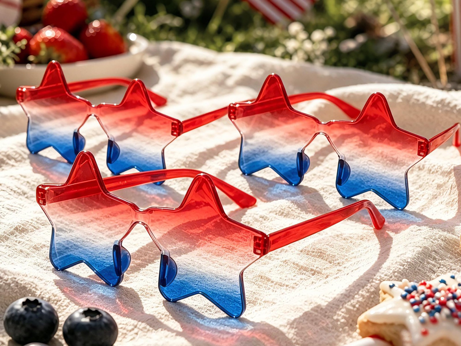 4th of July Red White Blue Sunglasses 3 PCS for Women Men, Patriotic Star Rim…