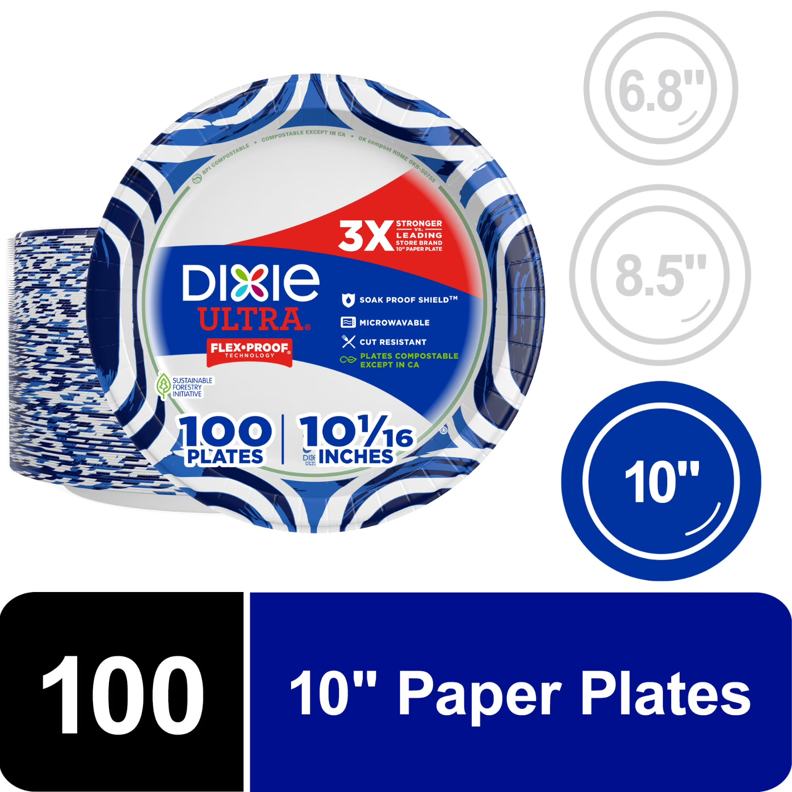 Dixie Ultra Disposable Paper Plates, 10″, Multi-Color, 100 Count