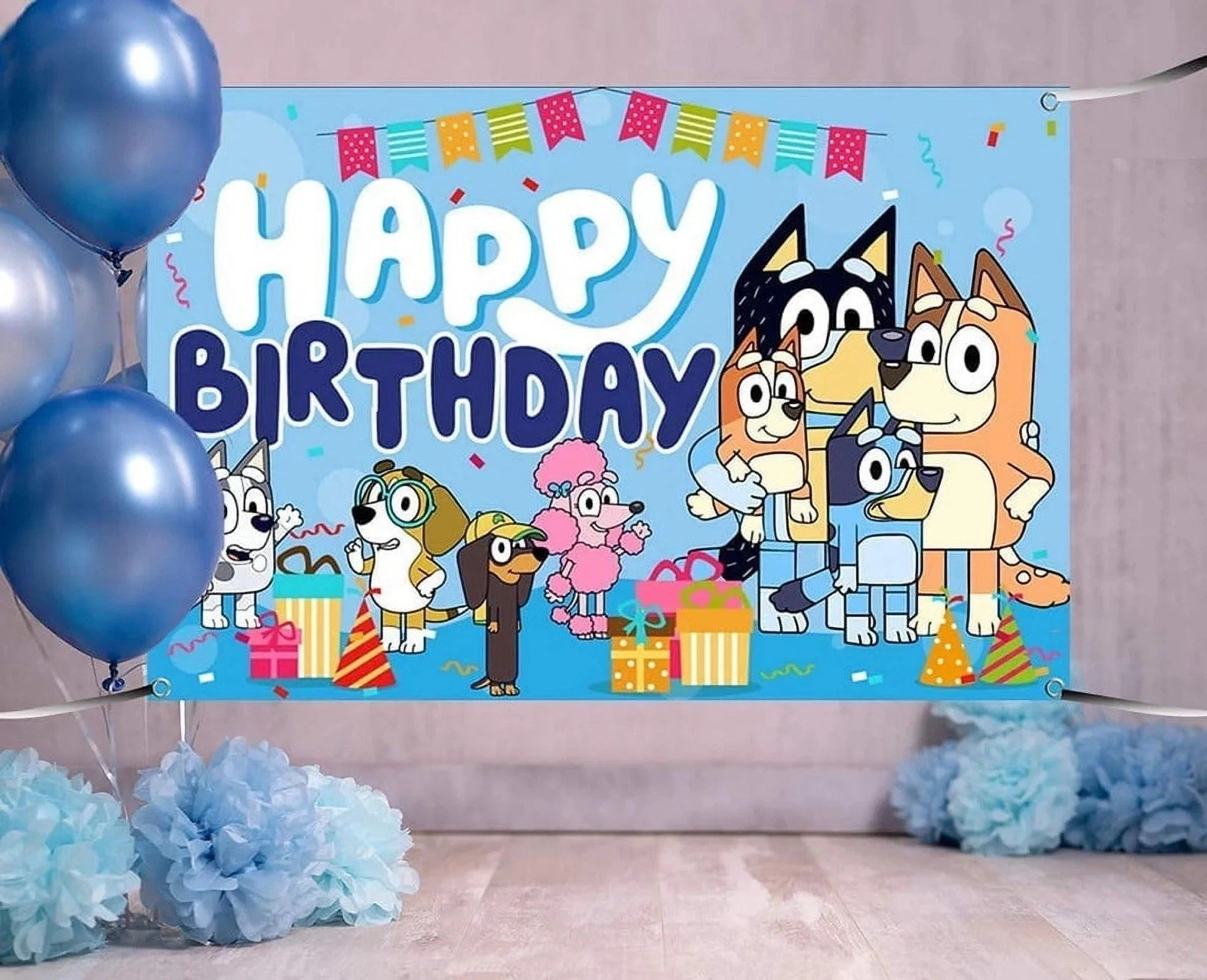 7x5ft Cartoon Blue Sheepdog Theme Happy Birthday Backdrop Kids Birthday Decorate