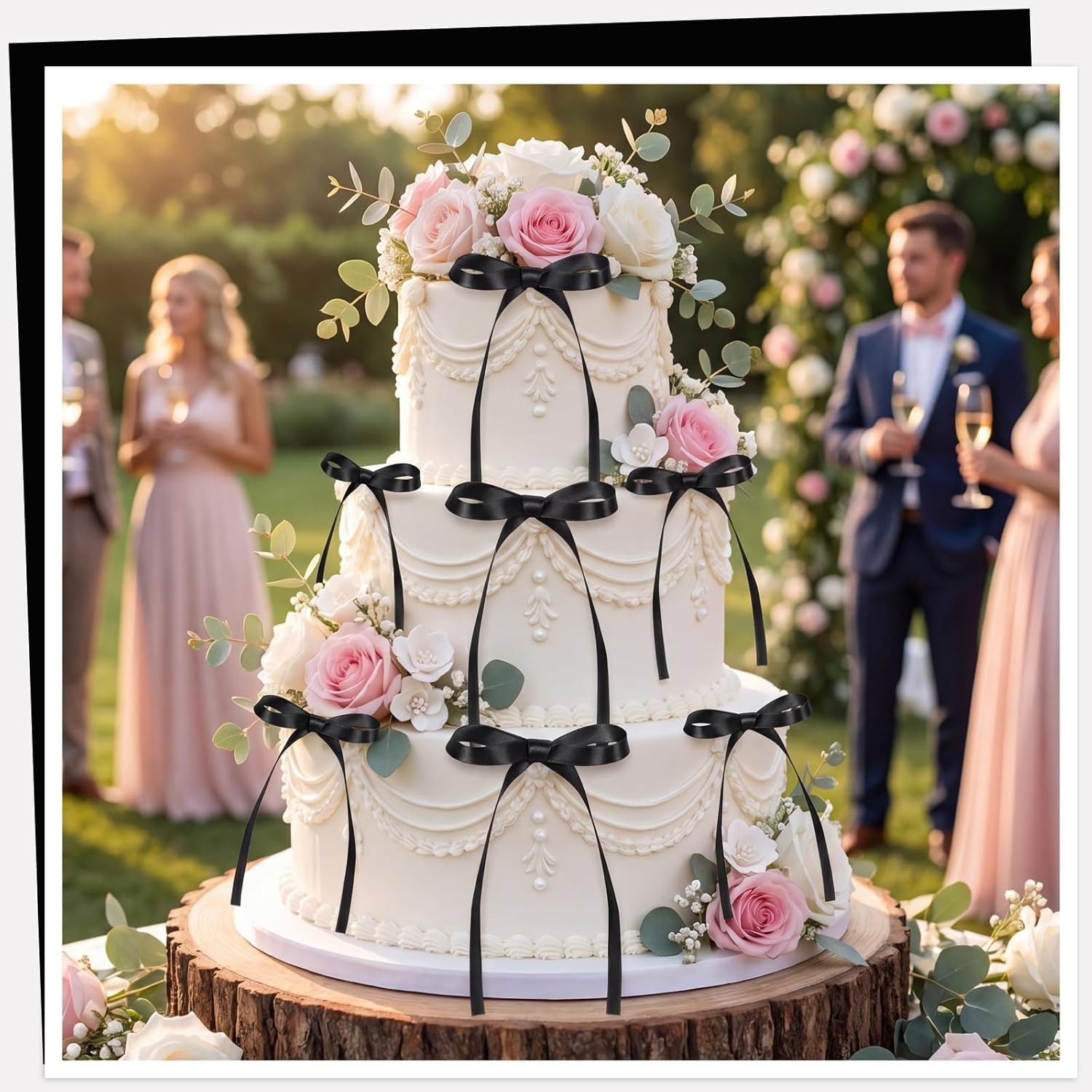 Versatile 30 PC Black Ribbon Bow Cupcake Toppers for All Occasion Celebrations