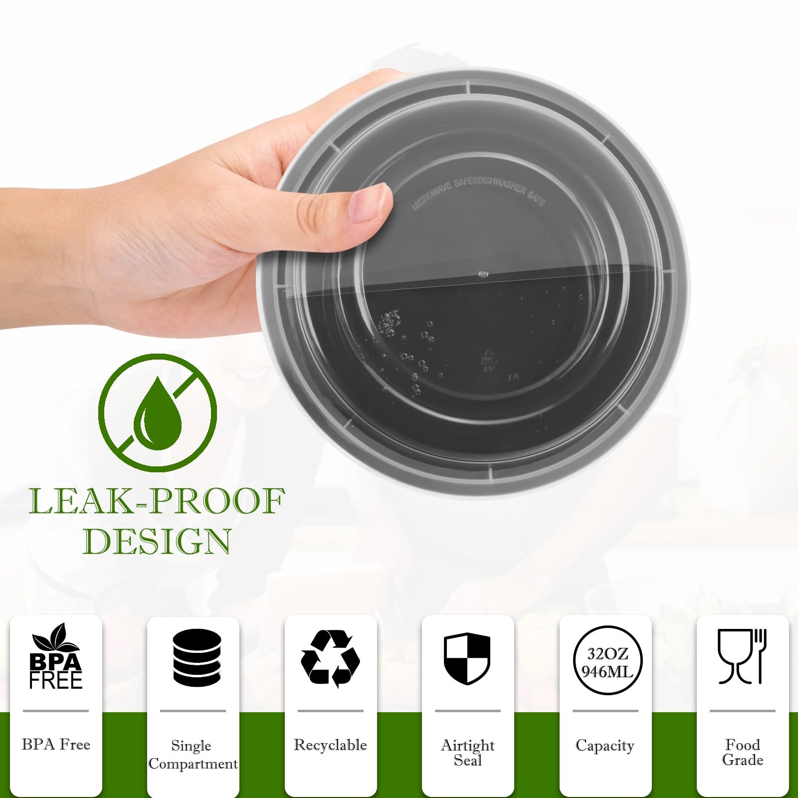 Meal Prep Containers Reusable 32oz – Meal Prep Bowls with Lids 50 Pack, Round Fo