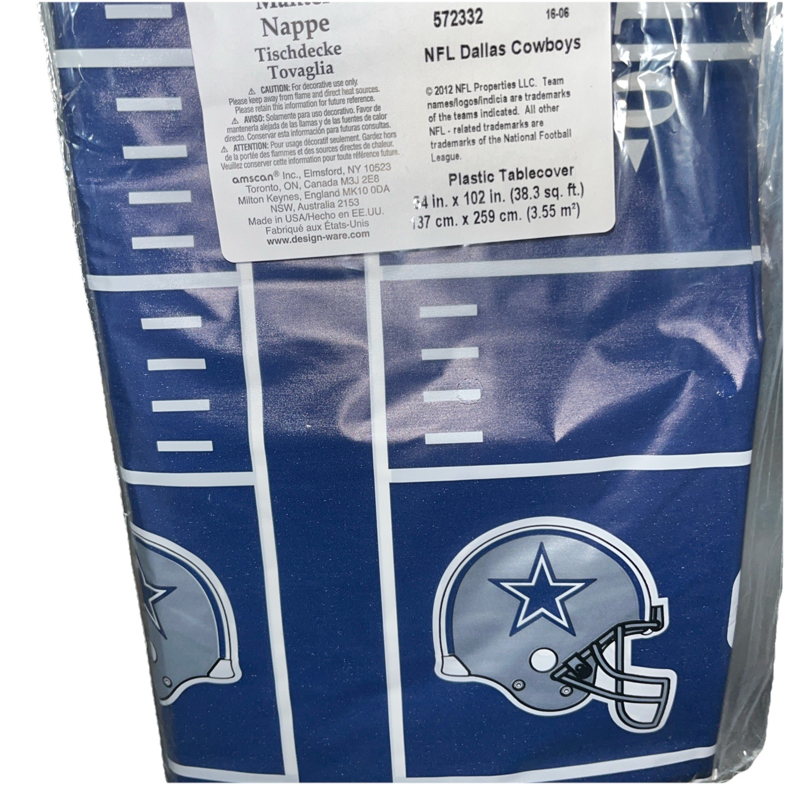 Dallas Cowboys NFL, Table Cover 54 In X 102 In Plastic Party Supply Tailgating