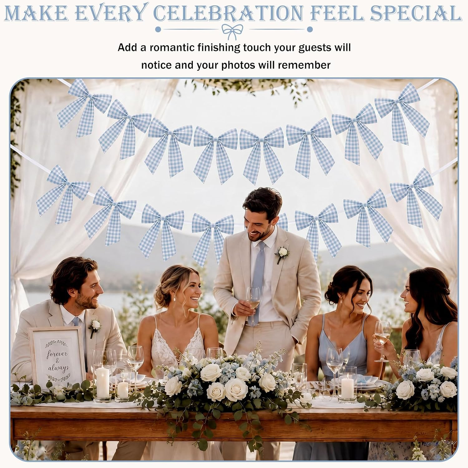8 Ft Sky Blue Bow Garland Decorations Blue Fabric Bow Banner Hanging Banner for