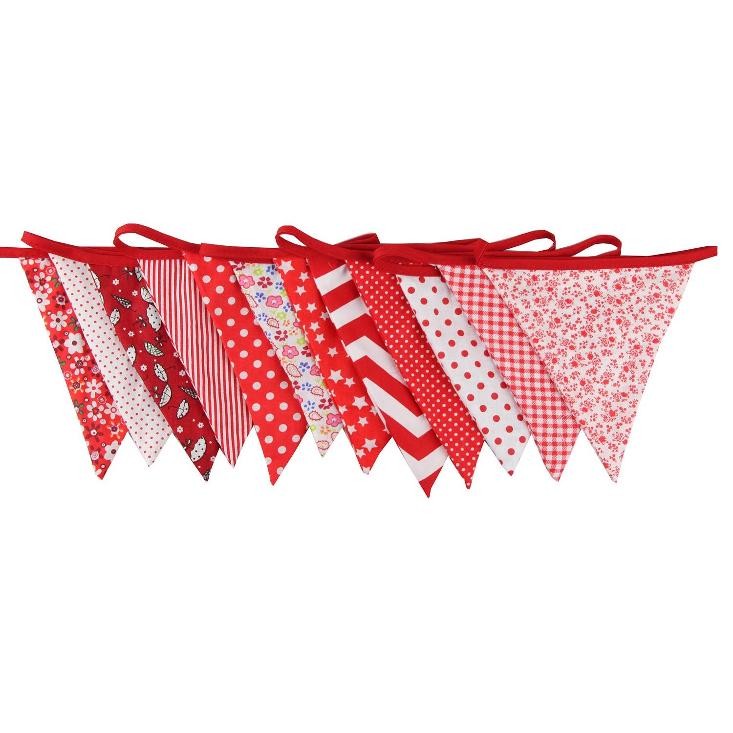 10M/32Ft Triangle Bunting Banner, 36 Pcs Cotton Fabric Flags Pennant Red