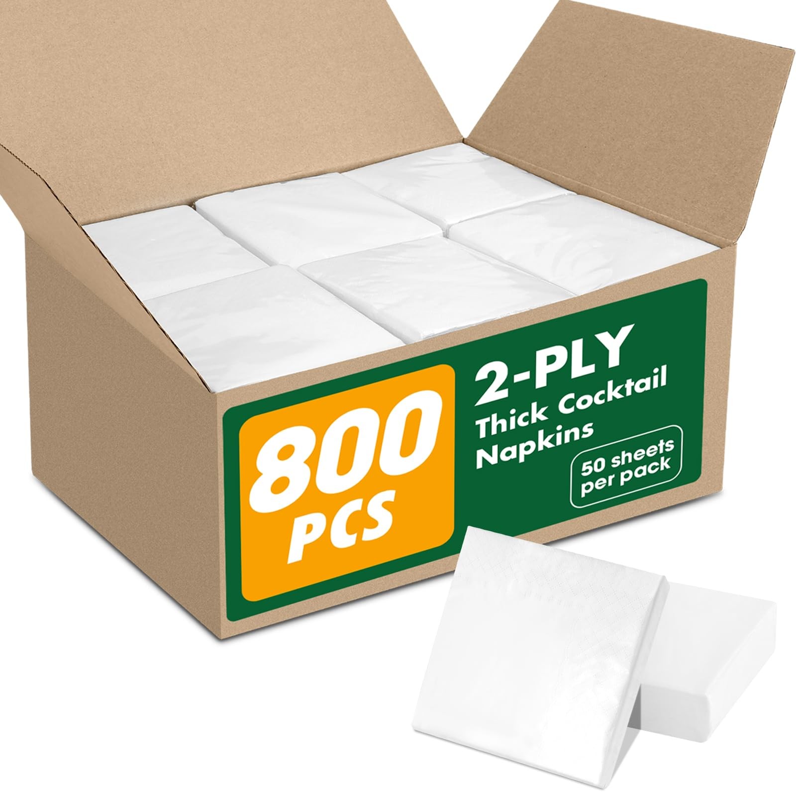 800 Count White Cocktail Napkins Disposable, 2-Ply Cocktail Napkins Bulk, Whi…