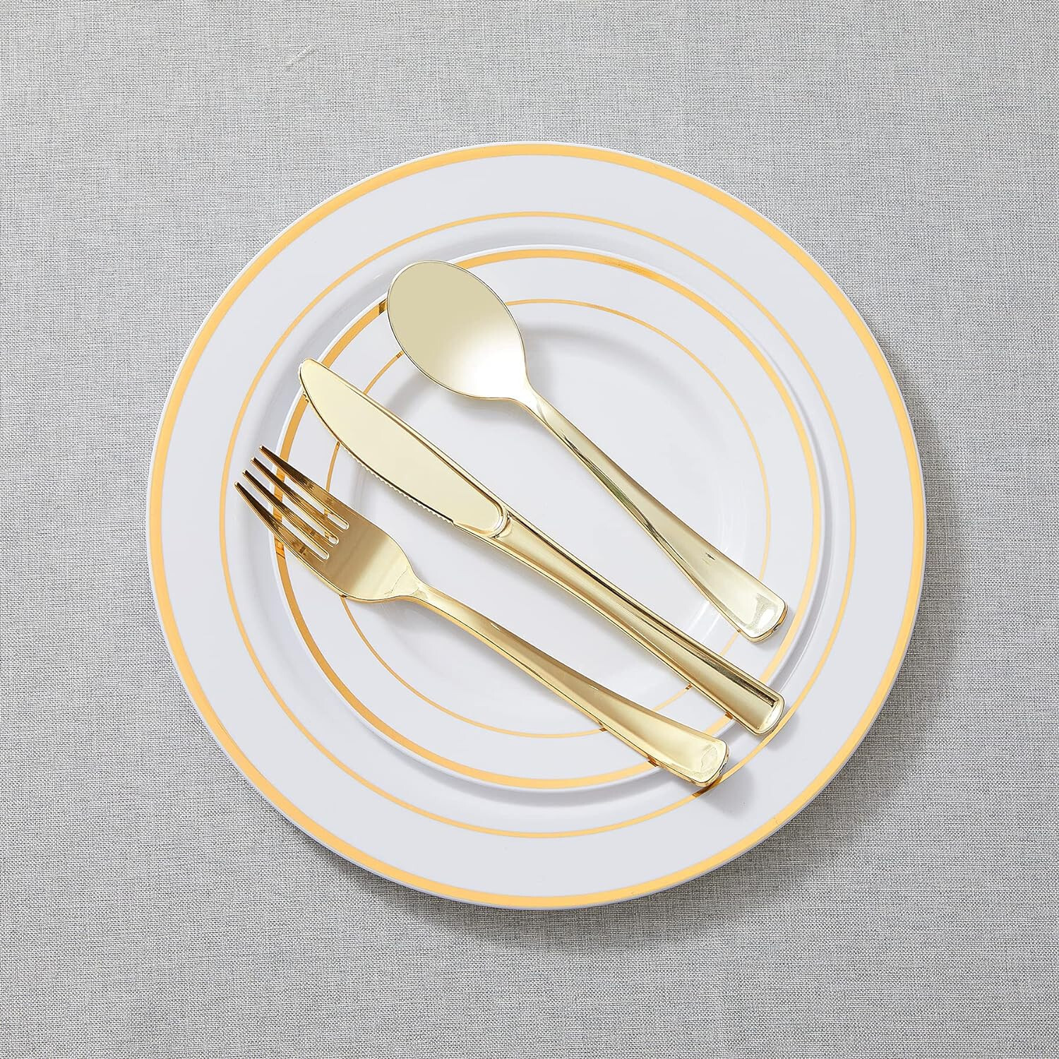 Gold Plastic Silverware Disposable Cutlery Set Heavy Duty Spoons Forks Knives